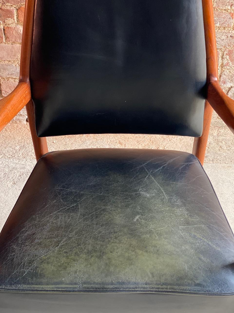 Midcentury Danish Teak and Leather Desk Chairs Armchairs, circa 1960s 2