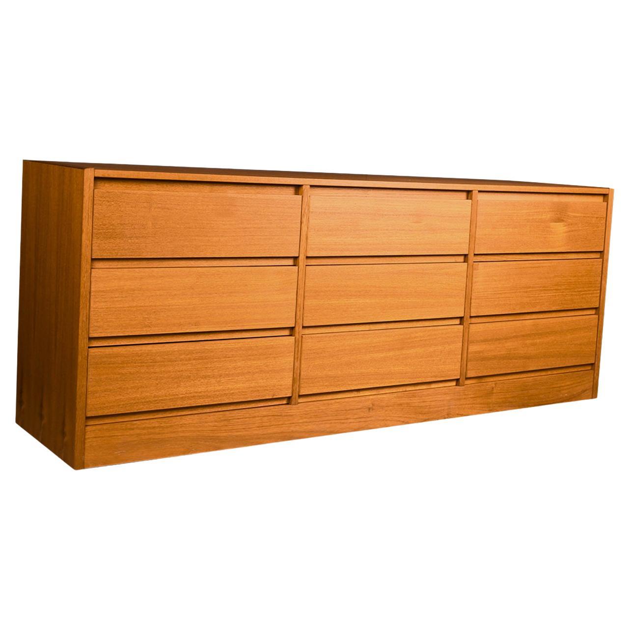 Mid Century Danish Teak Long Triple Dresser