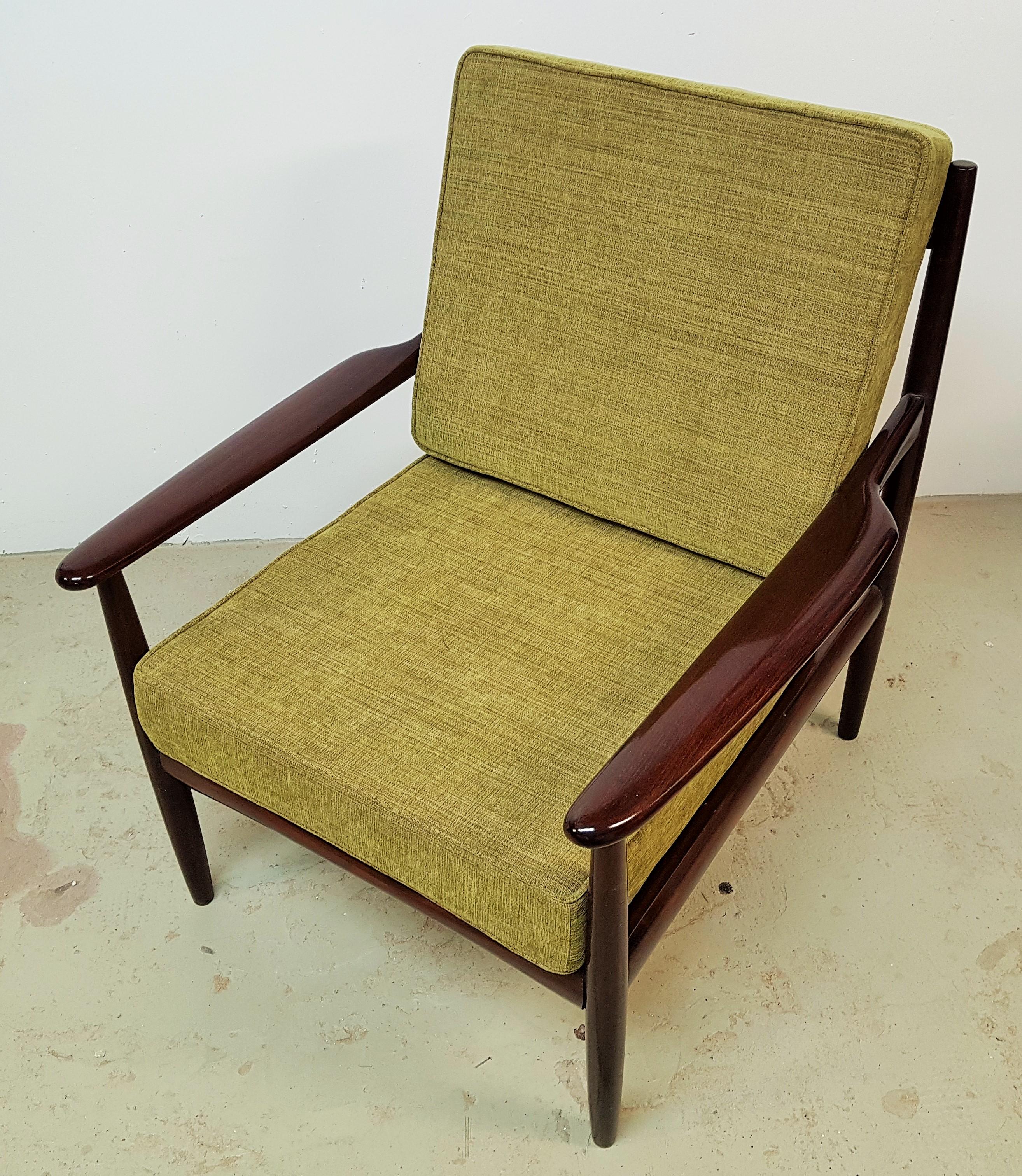 Fabric Midcentury Danish Teak Lounge Chair by Grete Jalk