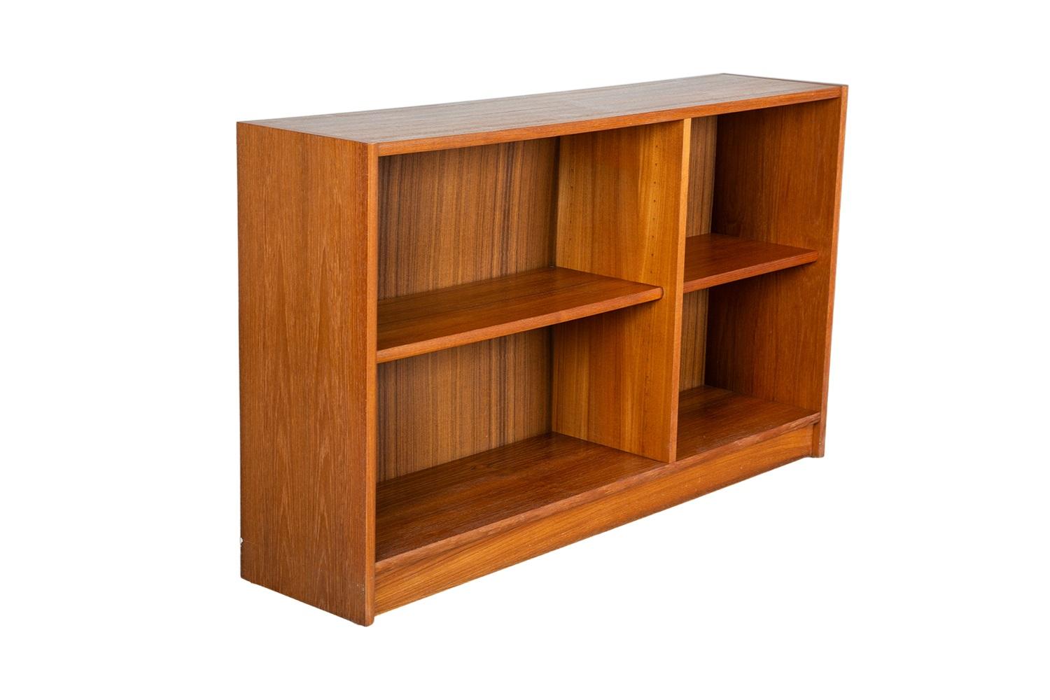 Veneer Mid-Century Danish Teak Low Compact Bookcase For Sale