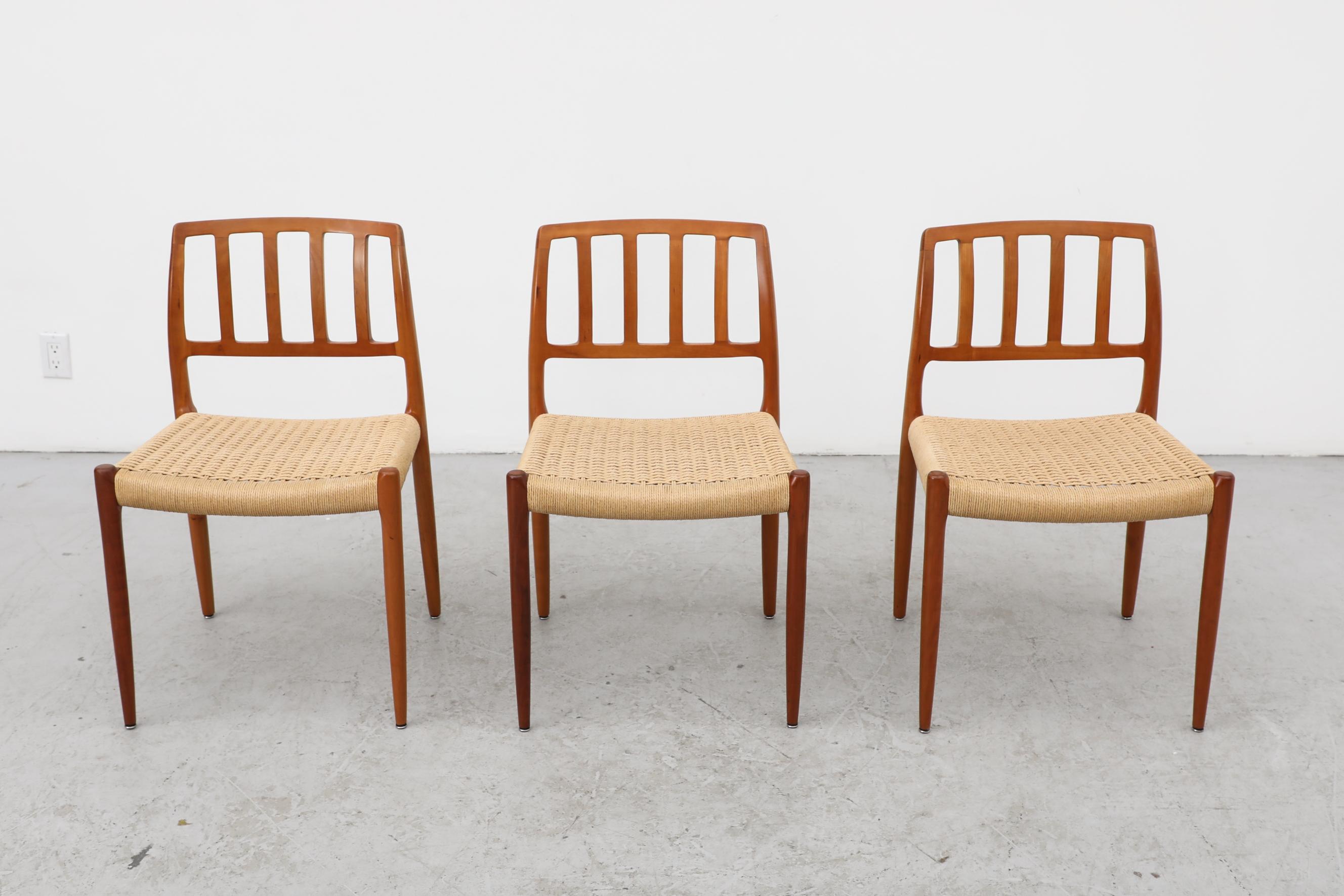 Papercord Single Mid-Century Danish Teak Model 83 Chair by Niels Moller, 1970s For Sale