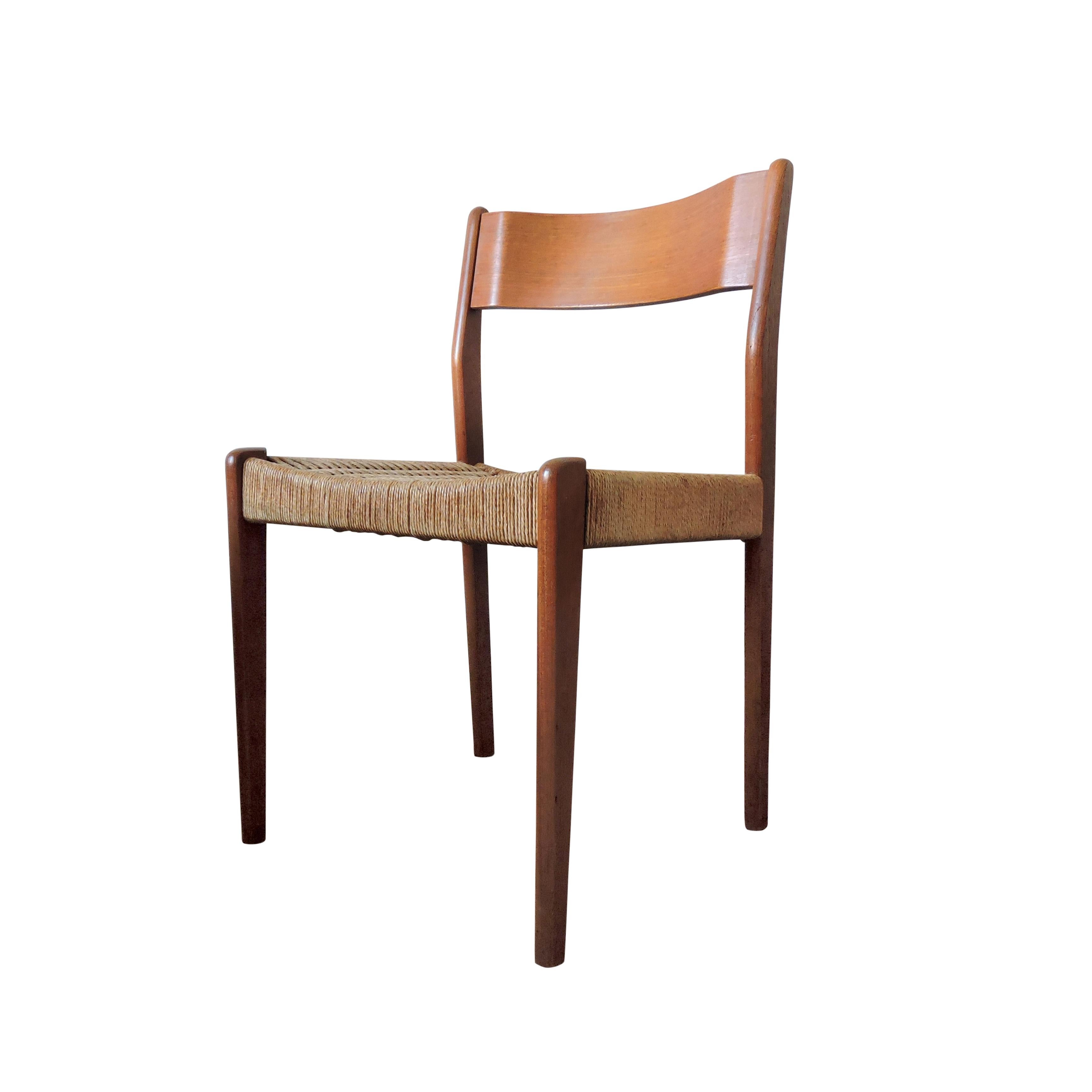 Mid-Century Modern Midcentury Danish Teak and Paper Cord Dining Chairs, 1960s, Set of 4