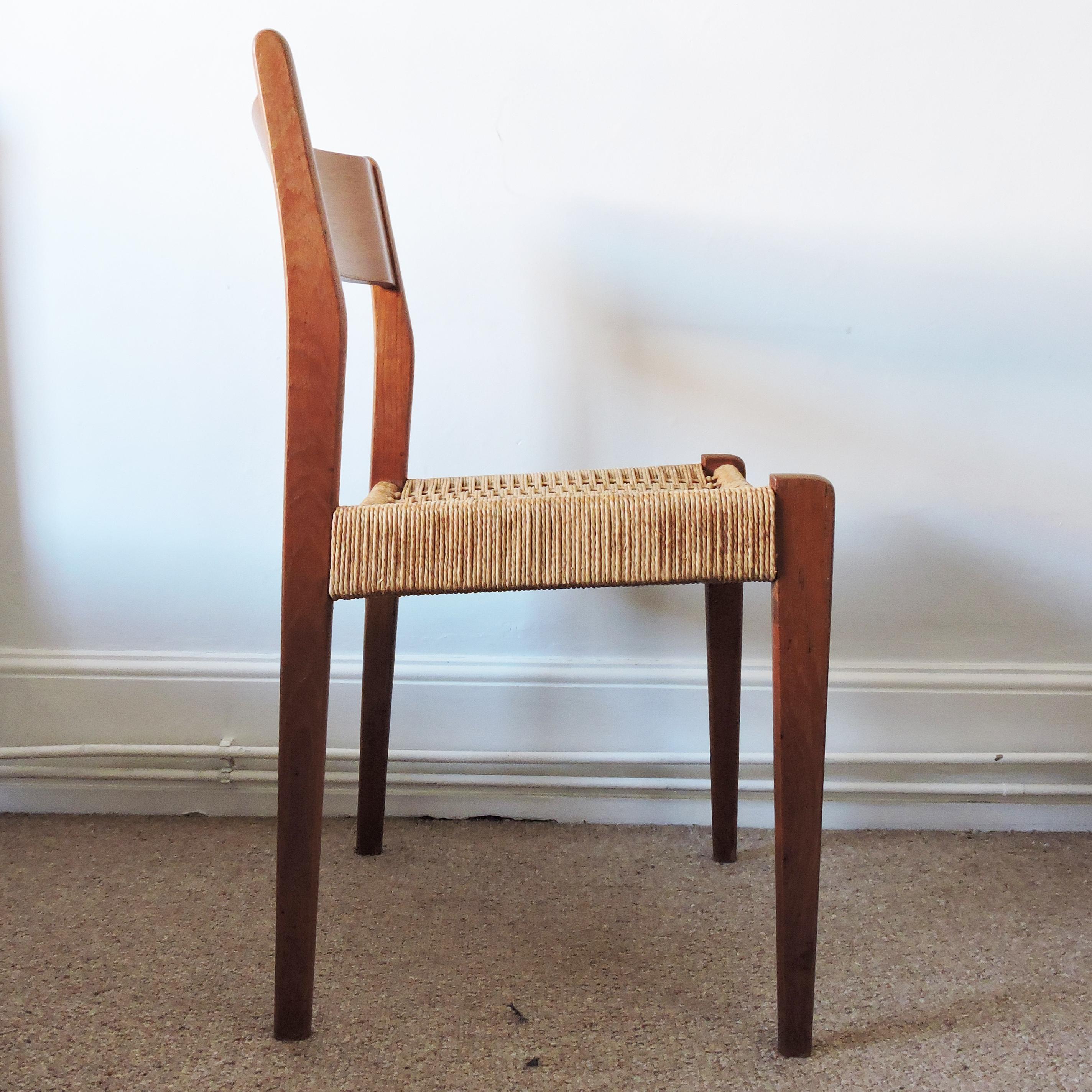 Midcentury Danish Teak and Paper Cord Dining Chairs, 1960s, Set of 4 In Good Condition In Chesham, GB