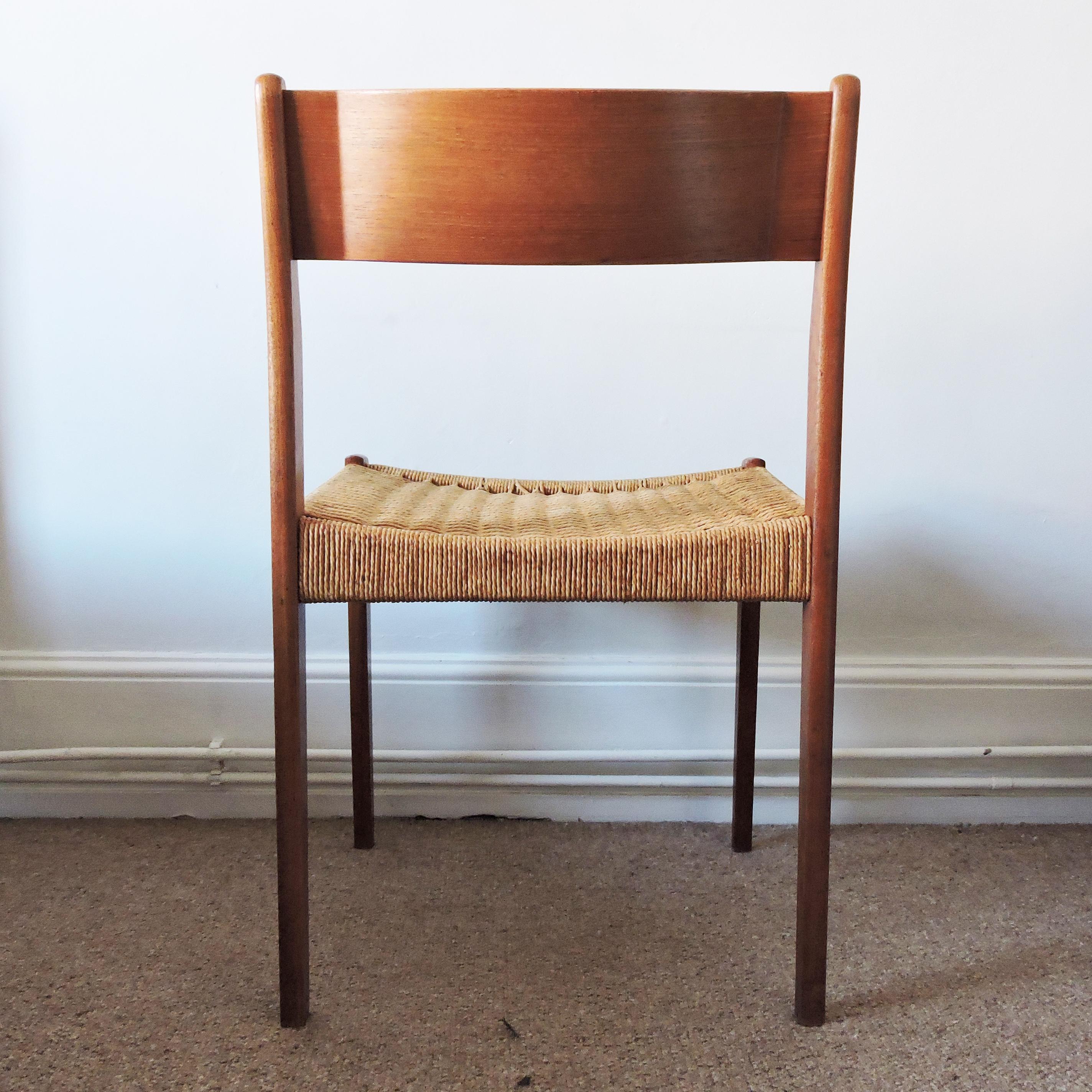 Mid-20th Century Midcentury Danish Teak and Paper Cord Dining Chairs, 1960s, Set of 4