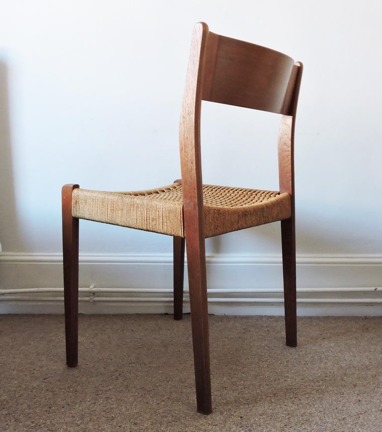 Midcentury Danish Teak and Paper Cord Dining Chairs, 1960s, Set of 4 at