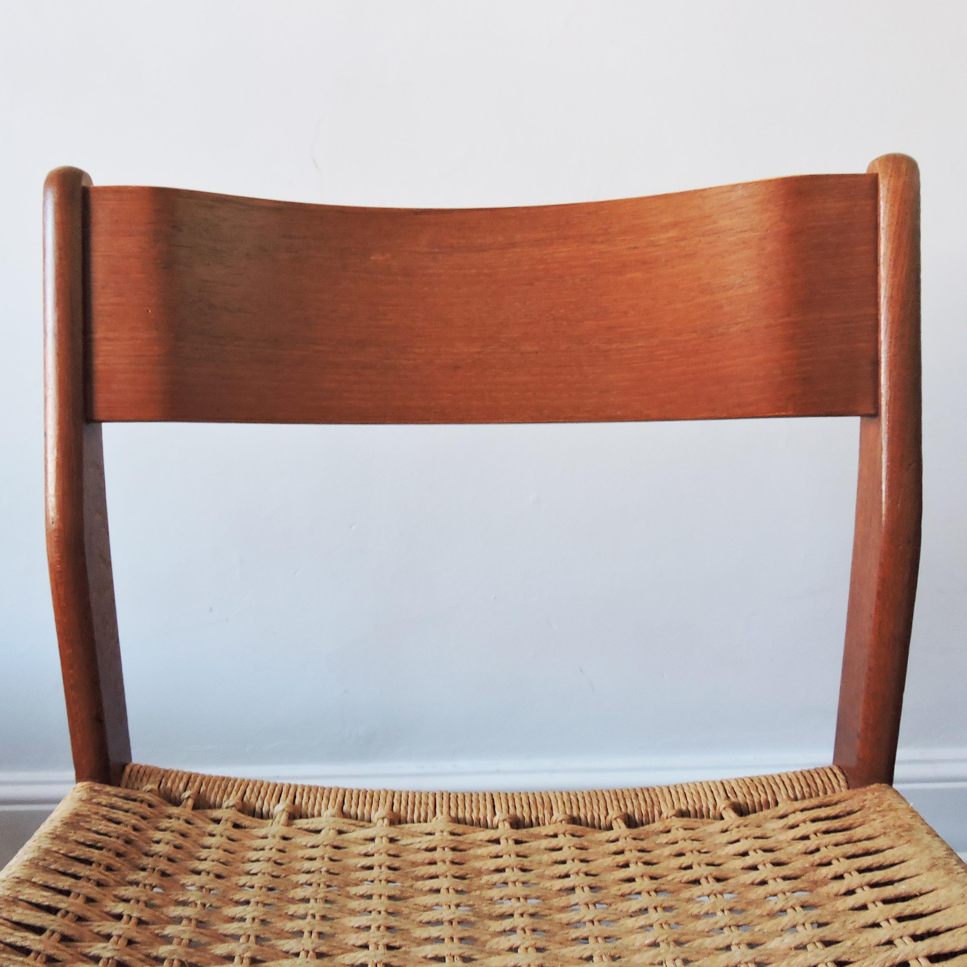 Midcentury Danish Teak and Paper Cord Dining Chairs, 1960s, Set of 4 1