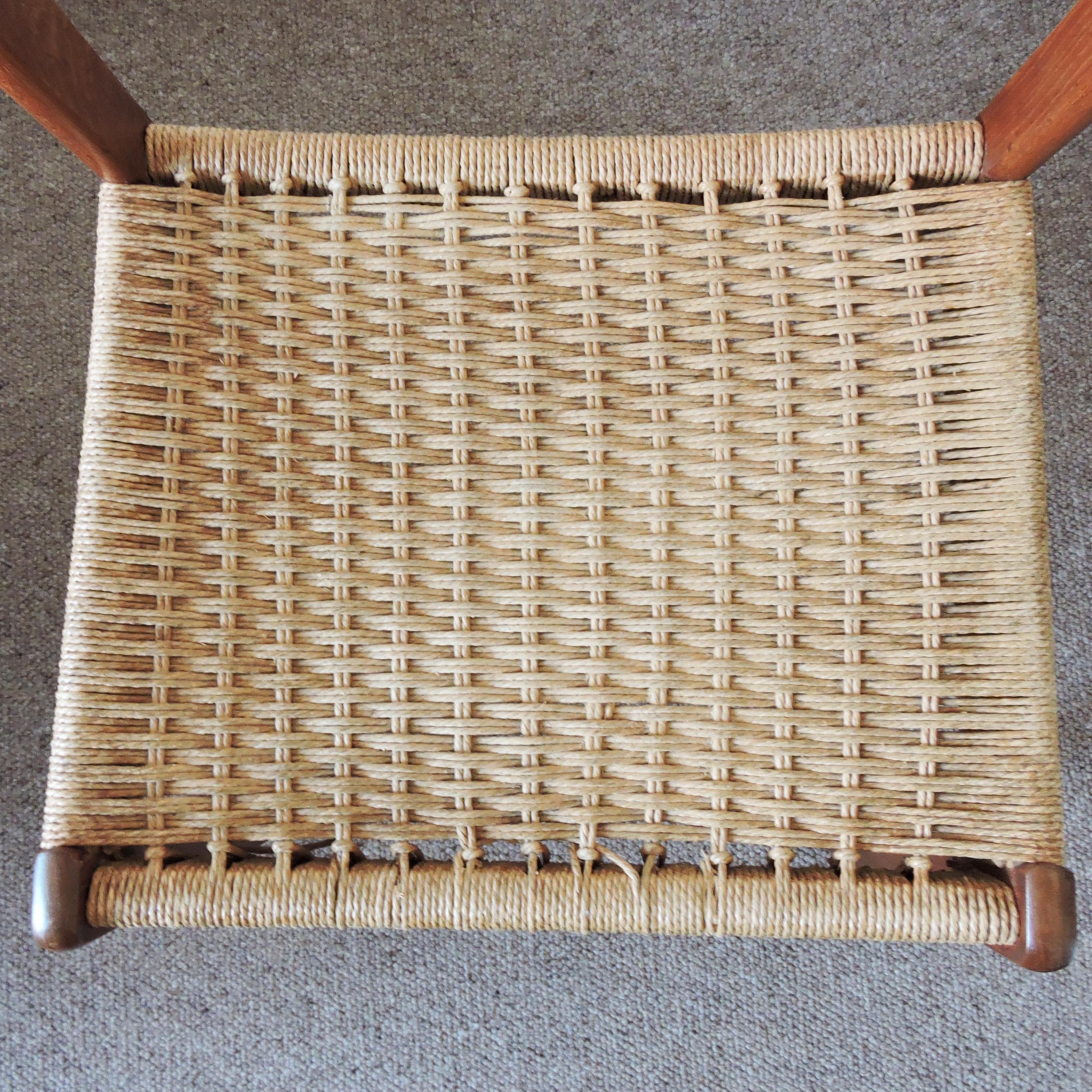 Midcentury Danish Teak and Paper Cord Dining Chairs, 1960s, Set of 4 2