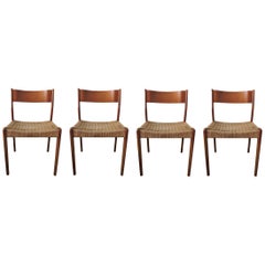 Midcentury Danish Teak and Paper Cord Dining Chairs, 1960s, Set of 4