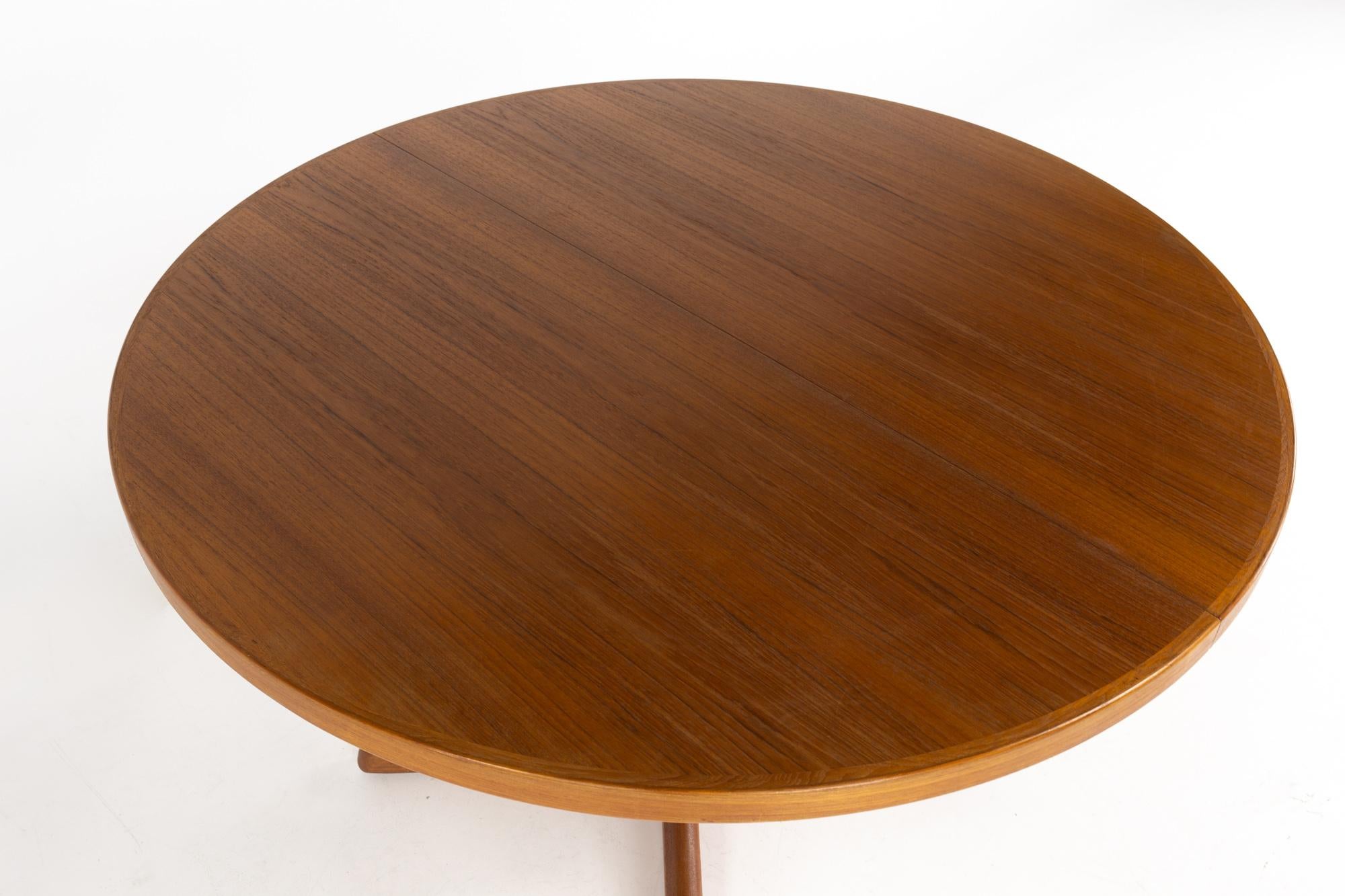 Mid-Century Modern Mid Century Danish Teak Pedestal Base Dining Table with 2 Leaves