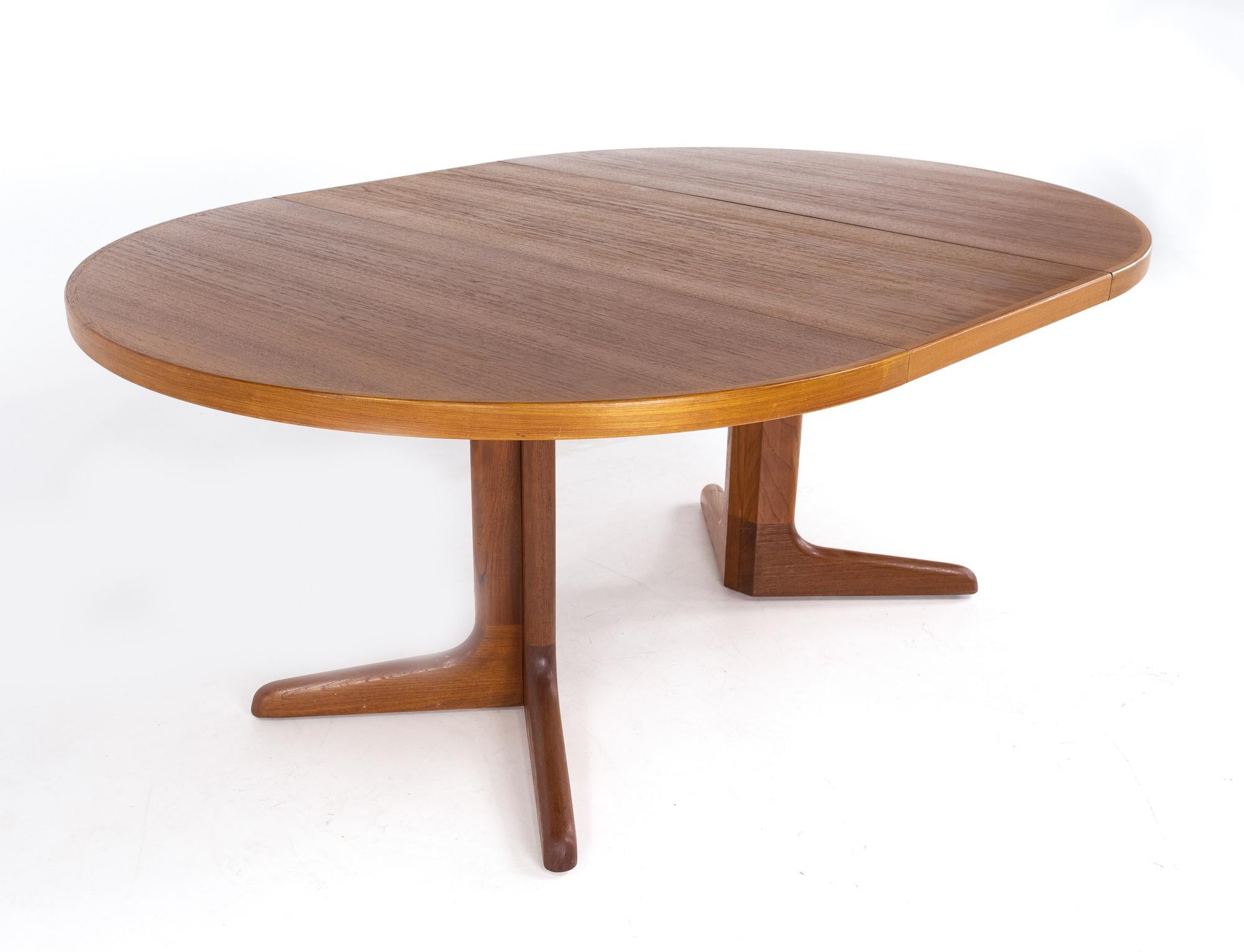 Late 20th Century Mid Century Danish Teak Pedestal Base Dining Table with 2 Leaves