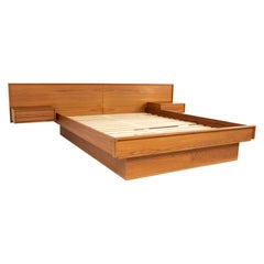 Used Mid Century Danish Teak Queen Floating Nightstand Platform Bed