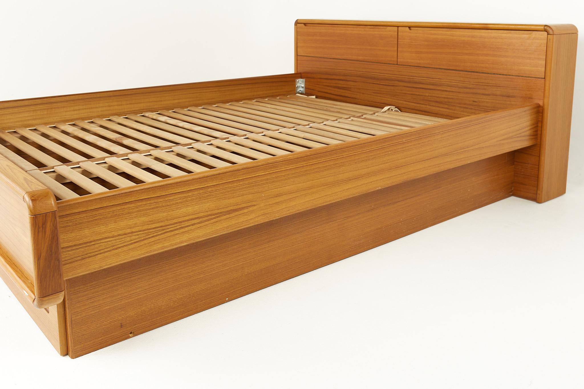 Late 20th Century Mid Century Danish Teak Queen Platform Storage Bed with Nightstands