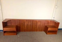 Midcentury Danish Teak Queen Size Headboard with Nightstands