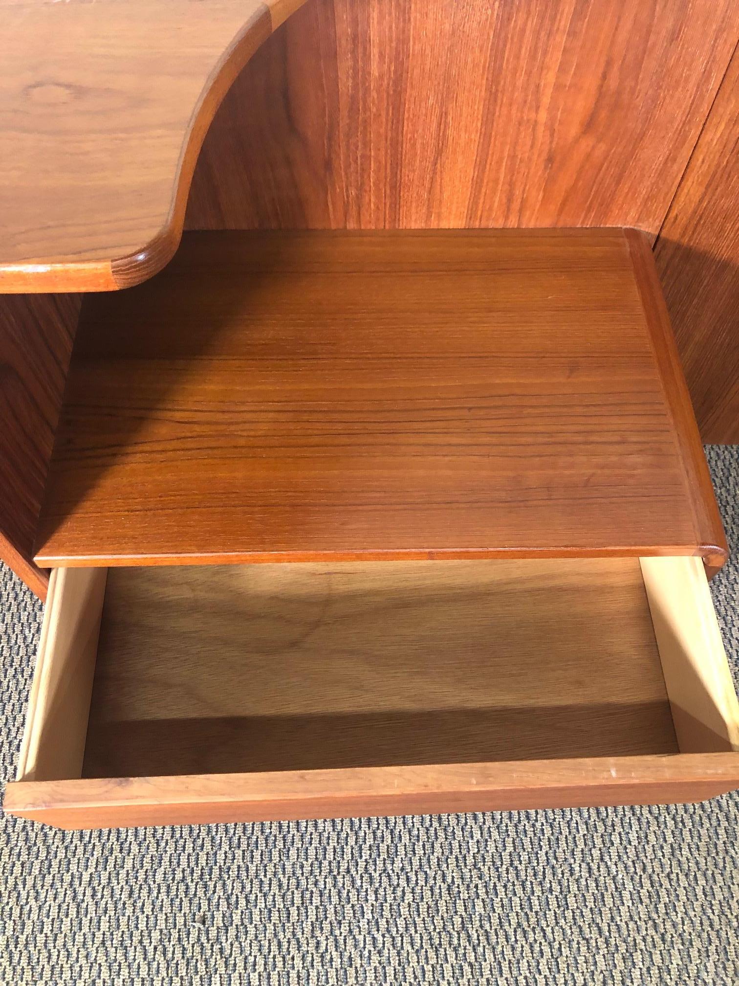 Veneer Midcentury Danish Teak Queen Size Headboard with Nightstands For Sale