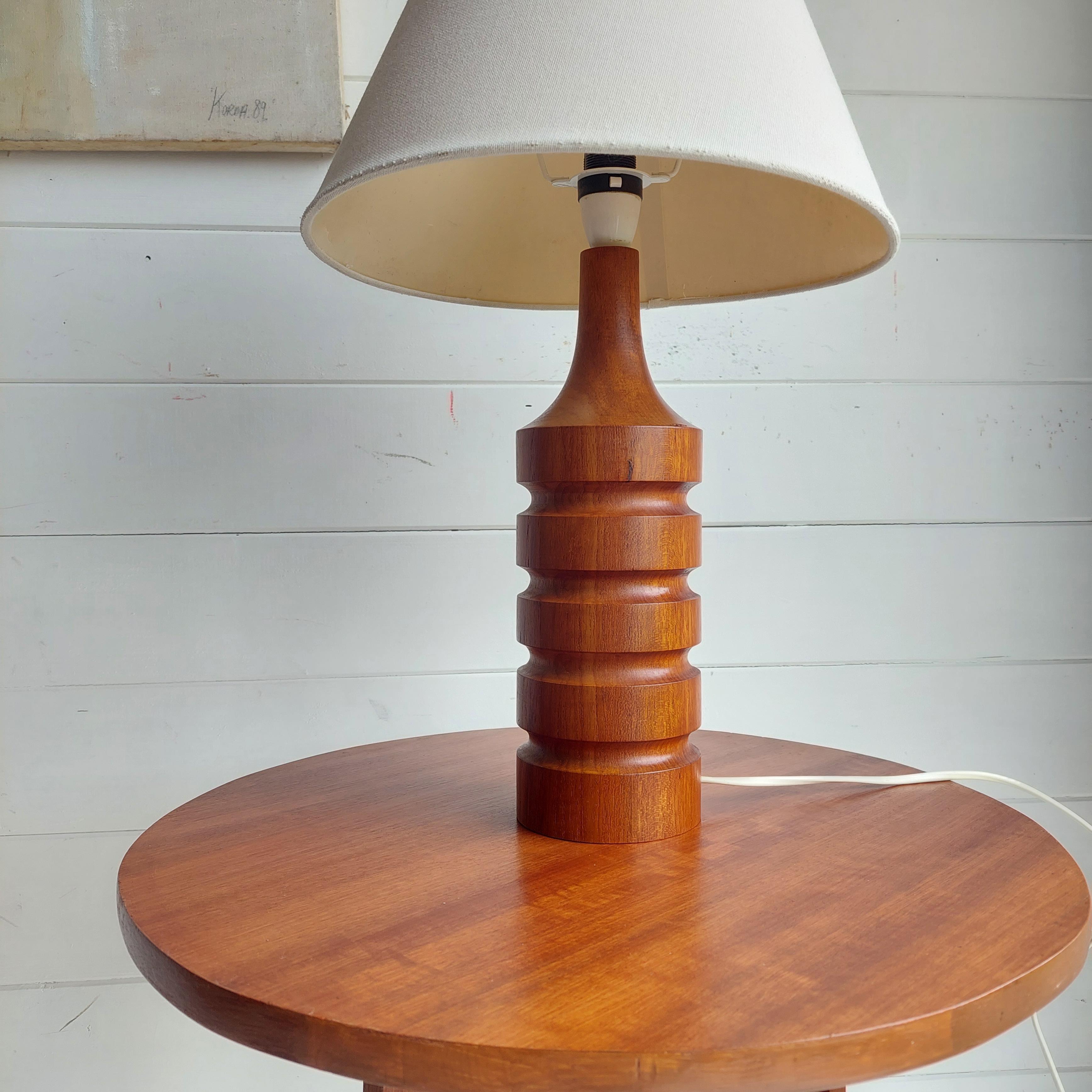 Mid Century Danish Teak Ribbed Table Lamp Base, 1960s In Good Condition In Leamington Spa, GB