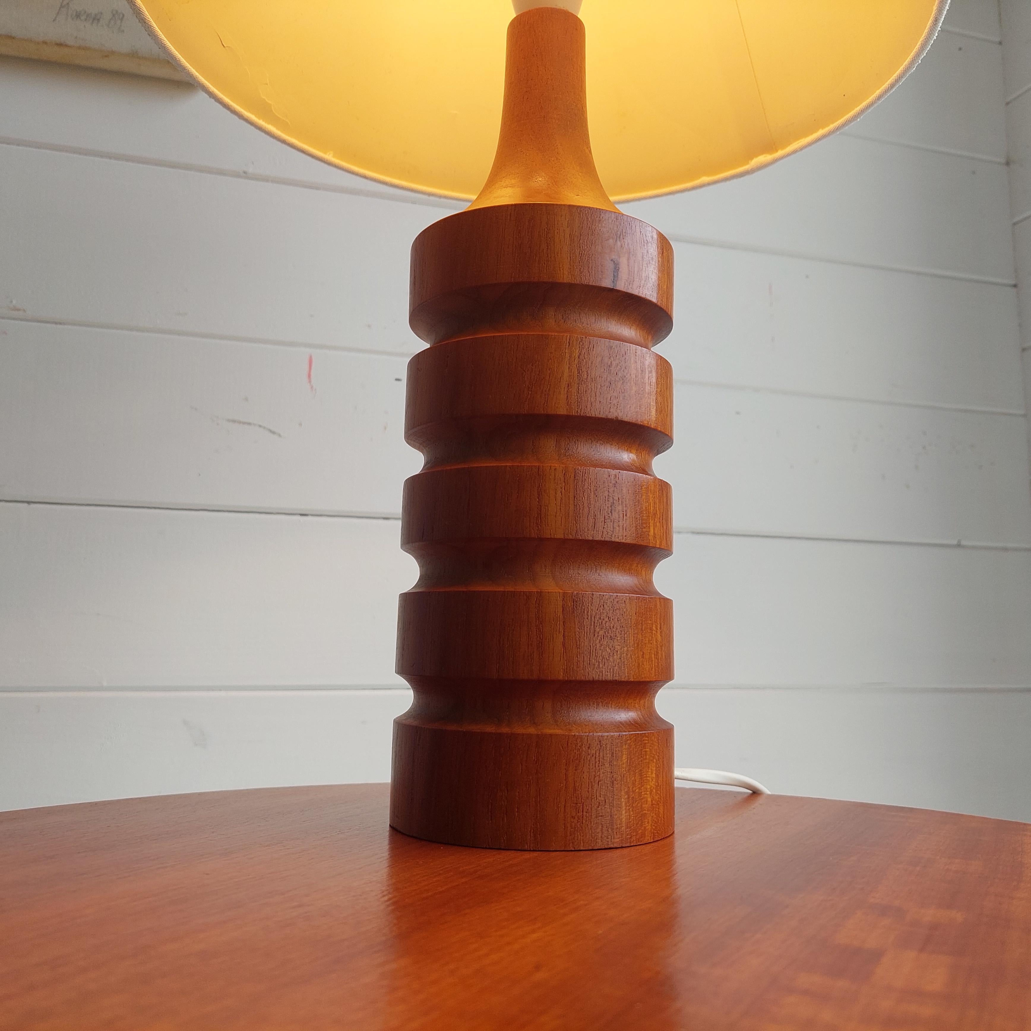 Mid Century Danish Teak Ribbed Table Lamp Base, 1960s 1
