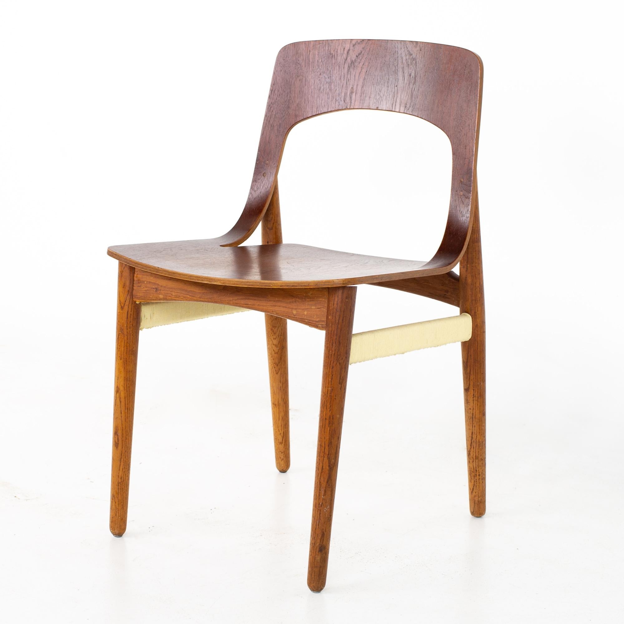 Mid century Danish teak roped bentwood dining side chair
Chair measures: 17 wide x 16 deep x 30.5 high, with a seat height of 17.5 inches 

All pieces of furniture can be had in what we call restored vintage condition. That means the piece is