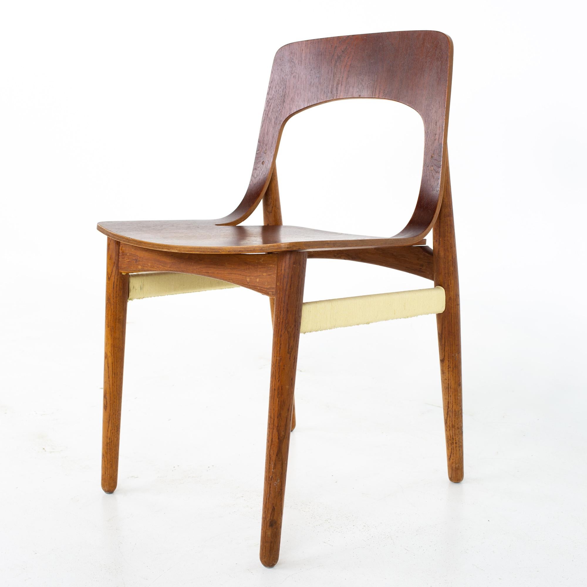 Late 20th Century Mid Century Danish Teak Roped Bentwood Dining Side Chair For Sale