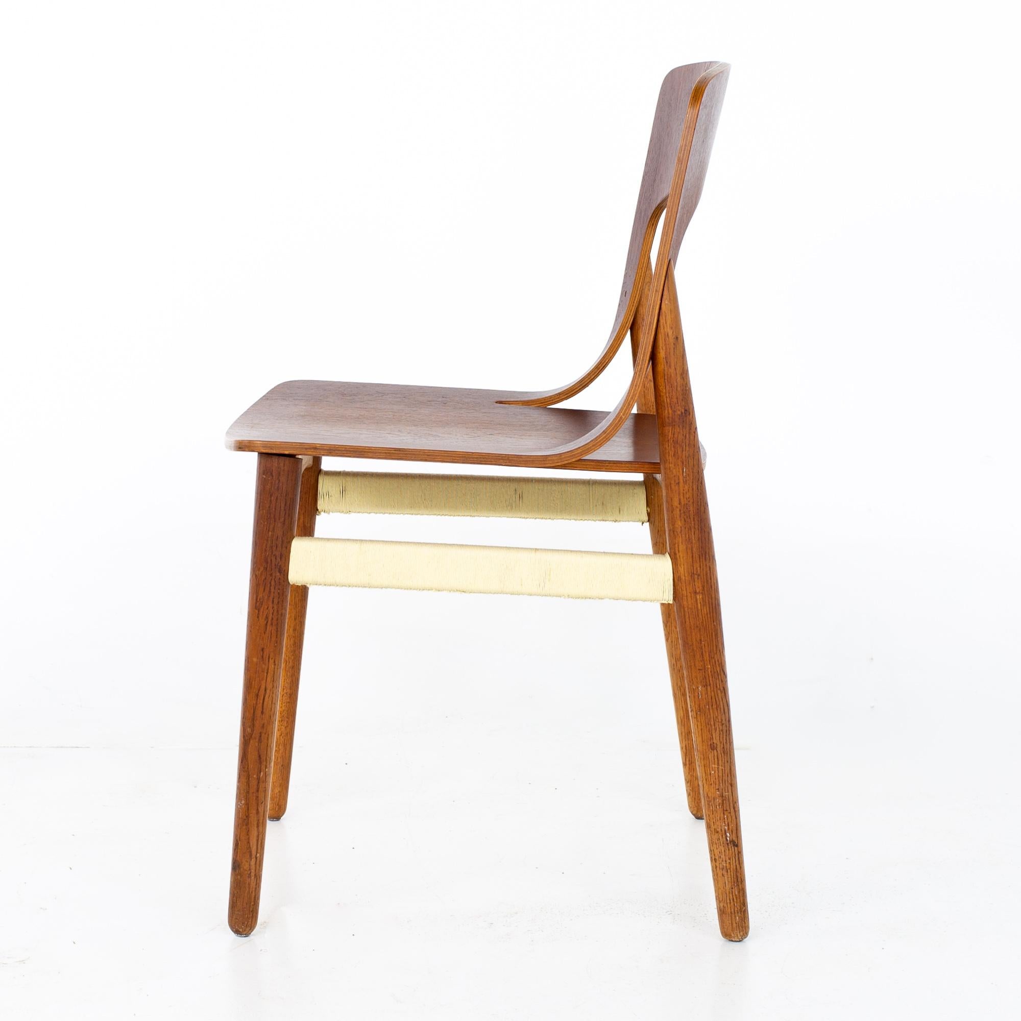 Mid Century Danish Teak Roped Bentwood Dining Side Chair For Sale 2