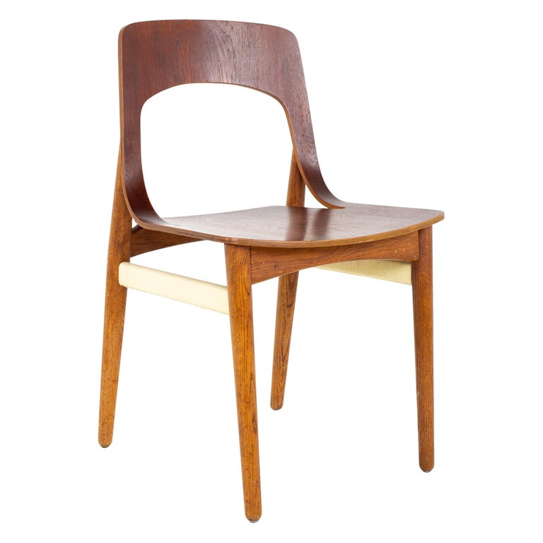 Mid Century Danish Teak Roped Bentwood Dining Side Chair For Sale at 1stDibs