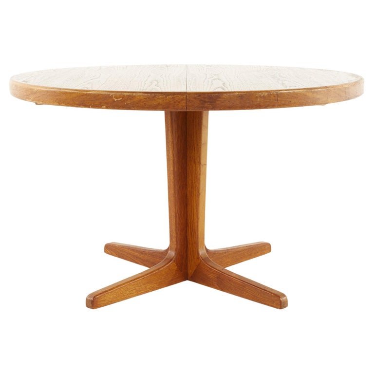 Mid Century Danish Teak Round Oval Expanding Dining Table