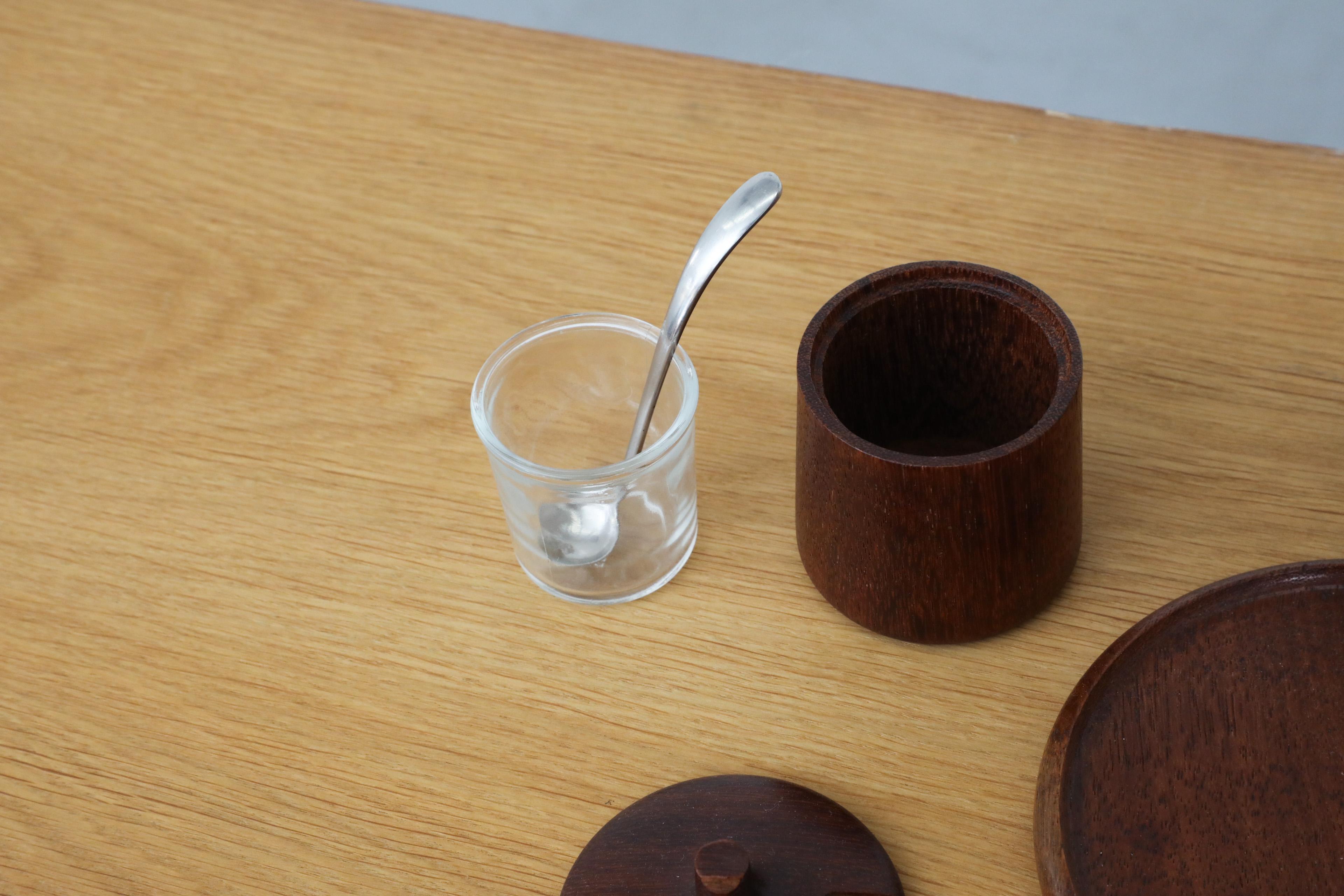 Mid-Century Danish Teak Salt & Pepper Breakfast Set w/ Jelly Pot & Fondue Forks 4