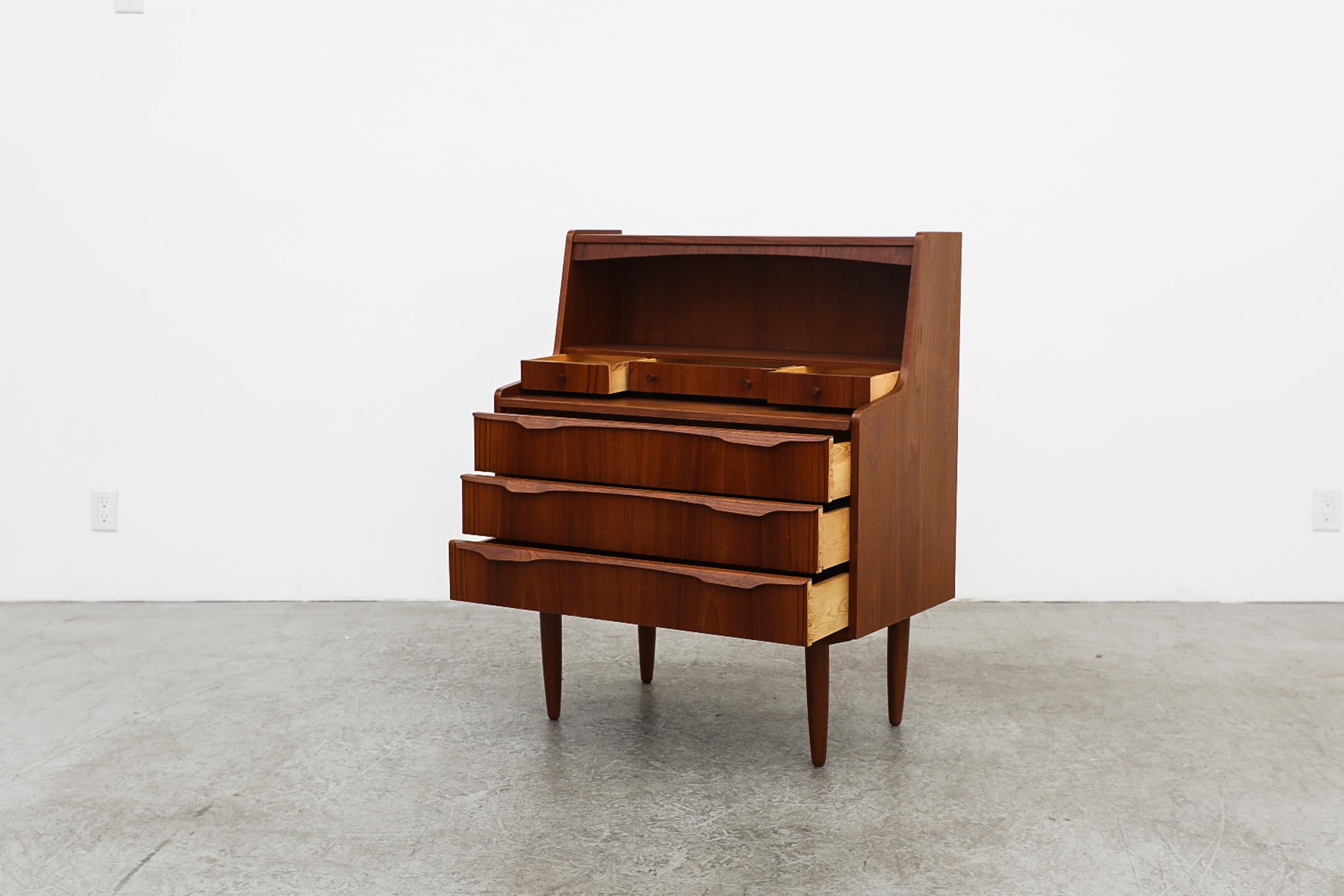 Mid-20th Century Mid-Century Danish Teak Secretaire w/ Tapered Legs, Pull Out Desk, and Storage For Sale