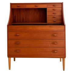 Mid Century Danish Teak Secretary Desk w/ Slide Out Desk Top