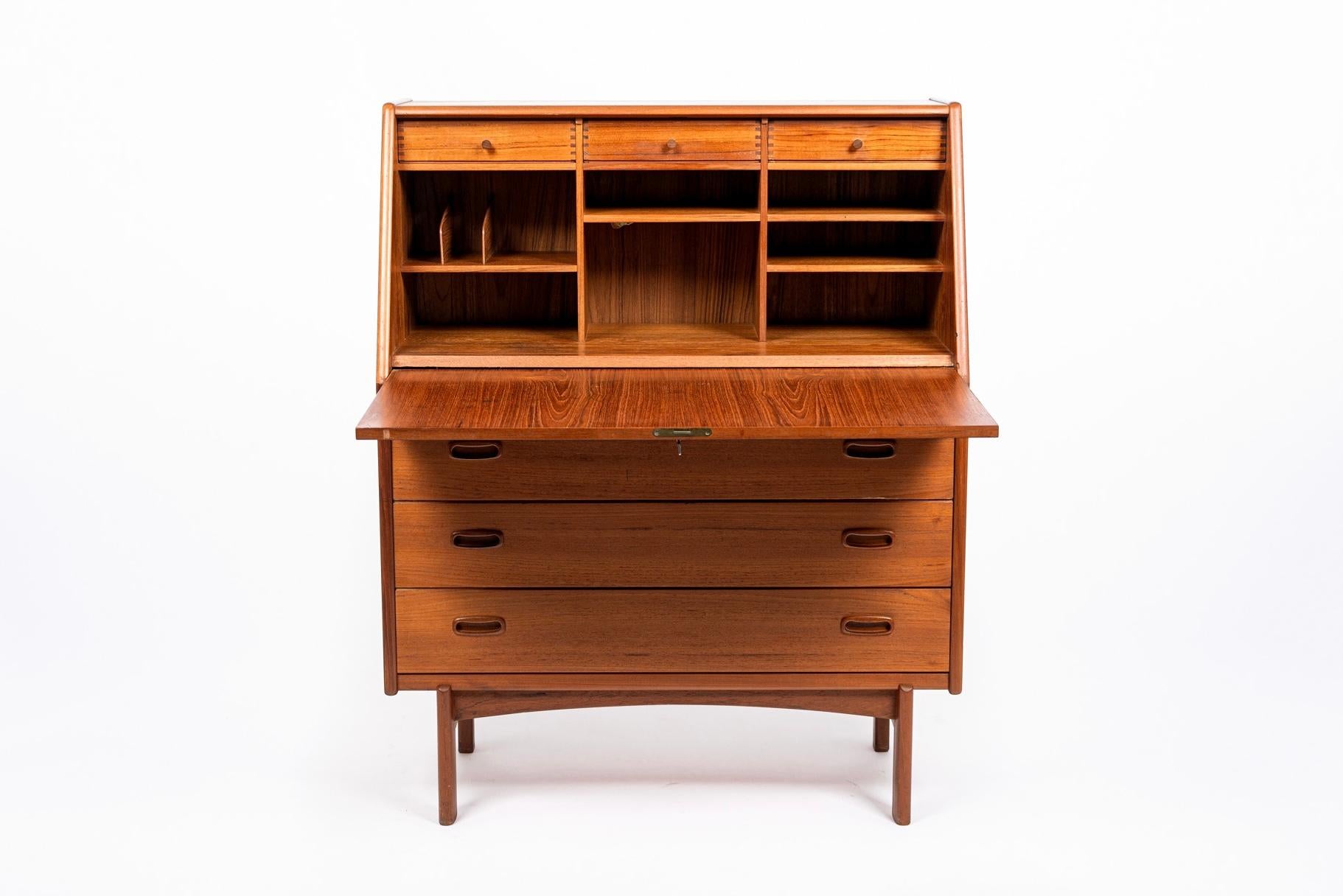 Mid Century Danish Teak Secretary Desk with Dropdown Front by BPS In Good Condition In Detroit, MI