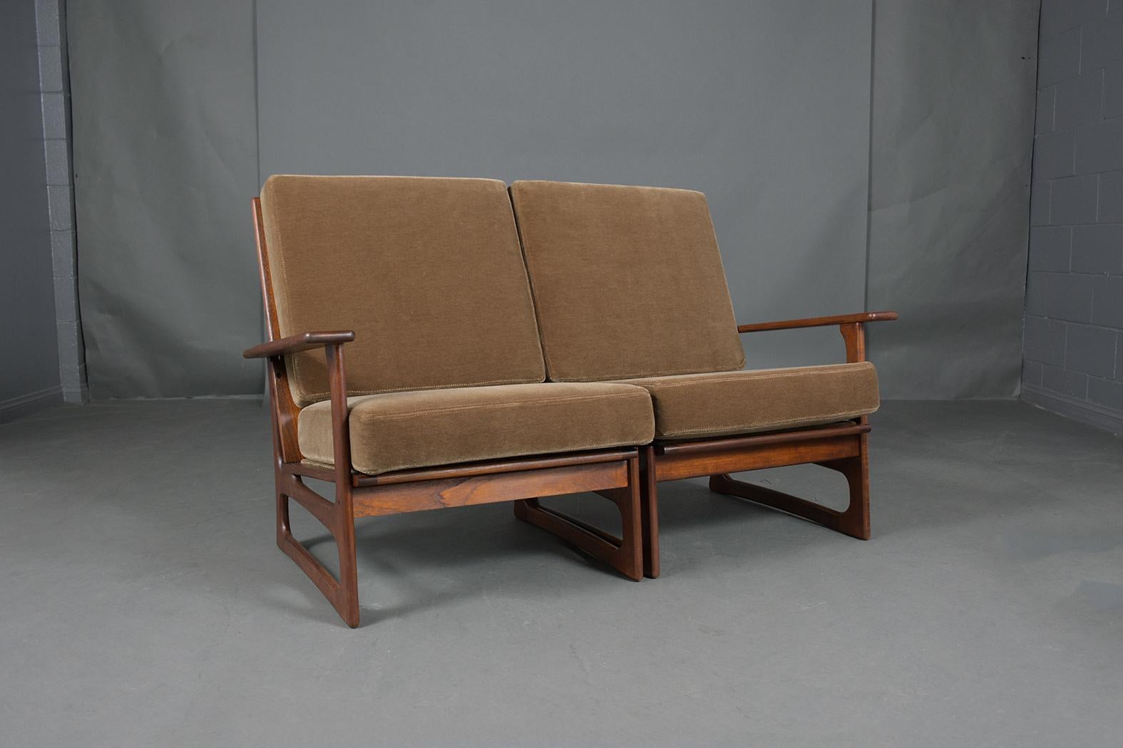Mid-20th Century Vintage 1960s Danish Teak Sofa with Mohair Fabric - Mid-Century Elegance For Sale