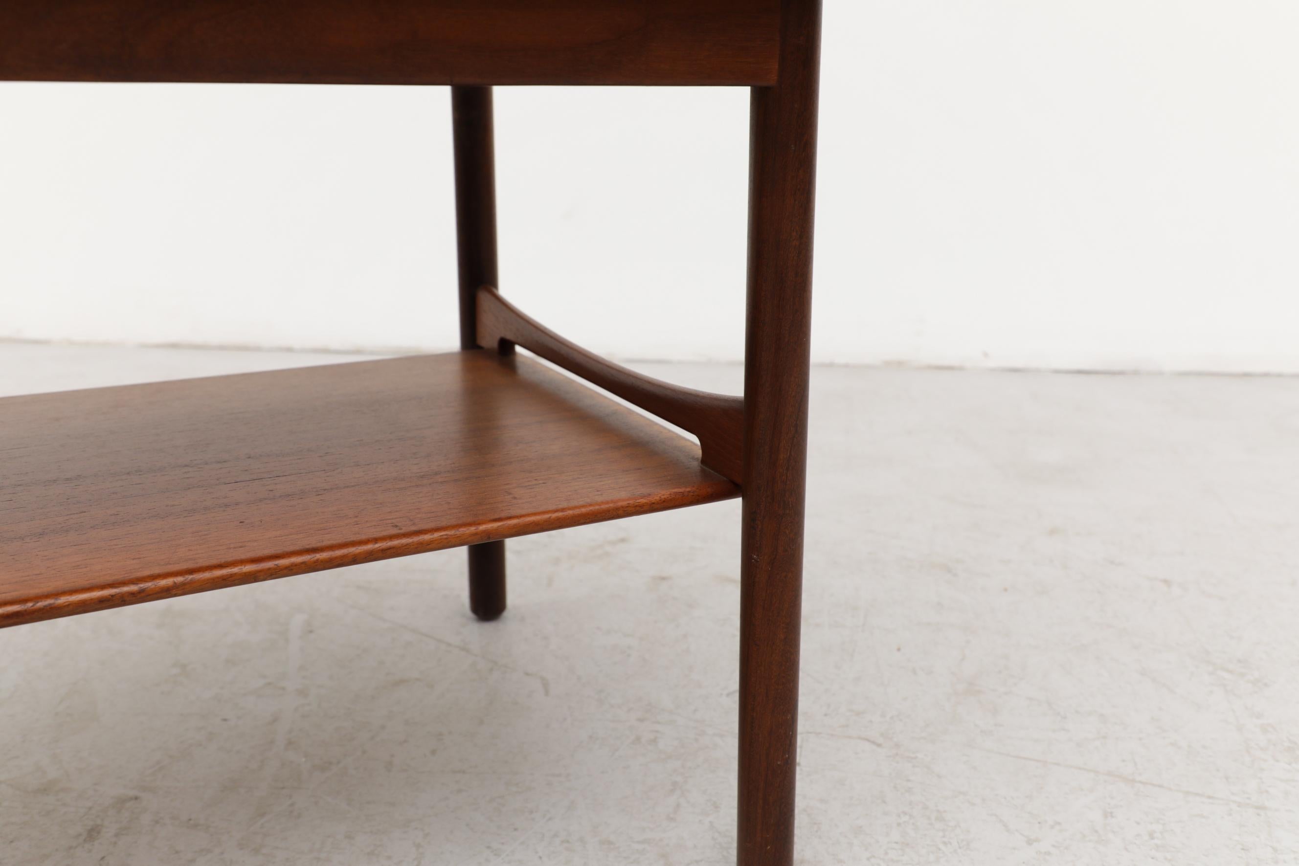 Mid-Century Danish Teak Serving Side Table with Wrapped Handles For Sale 4