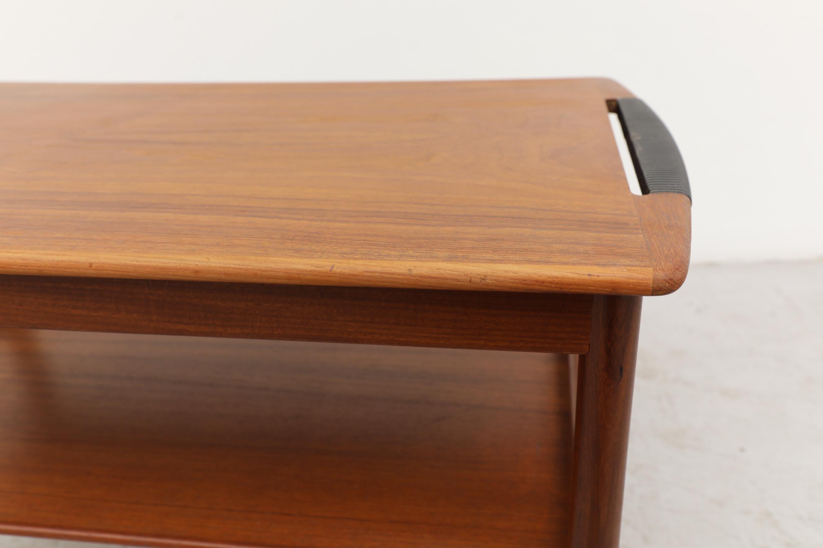 Mid-Century Danish Teak Serving Side Table with Wrapped Handles For Sale 5