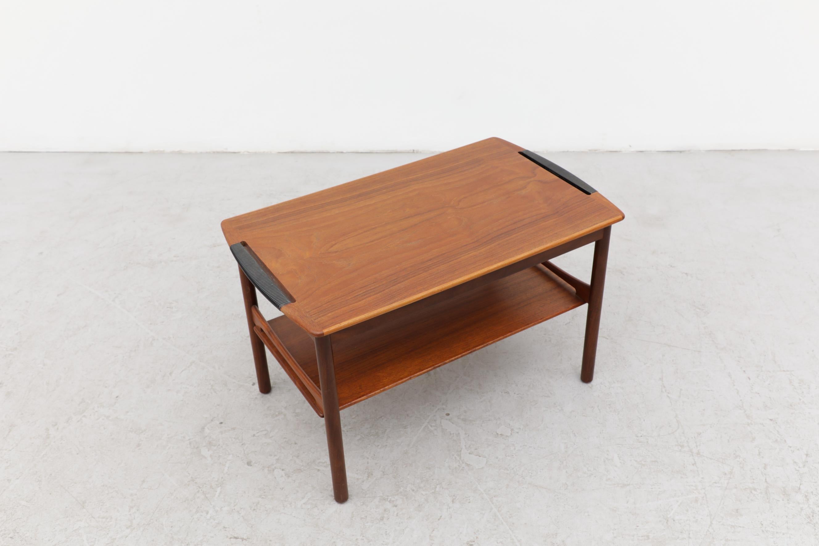 Mid-Century Danish Teak Serving Side Table with Wrapped Handles For Sale 1