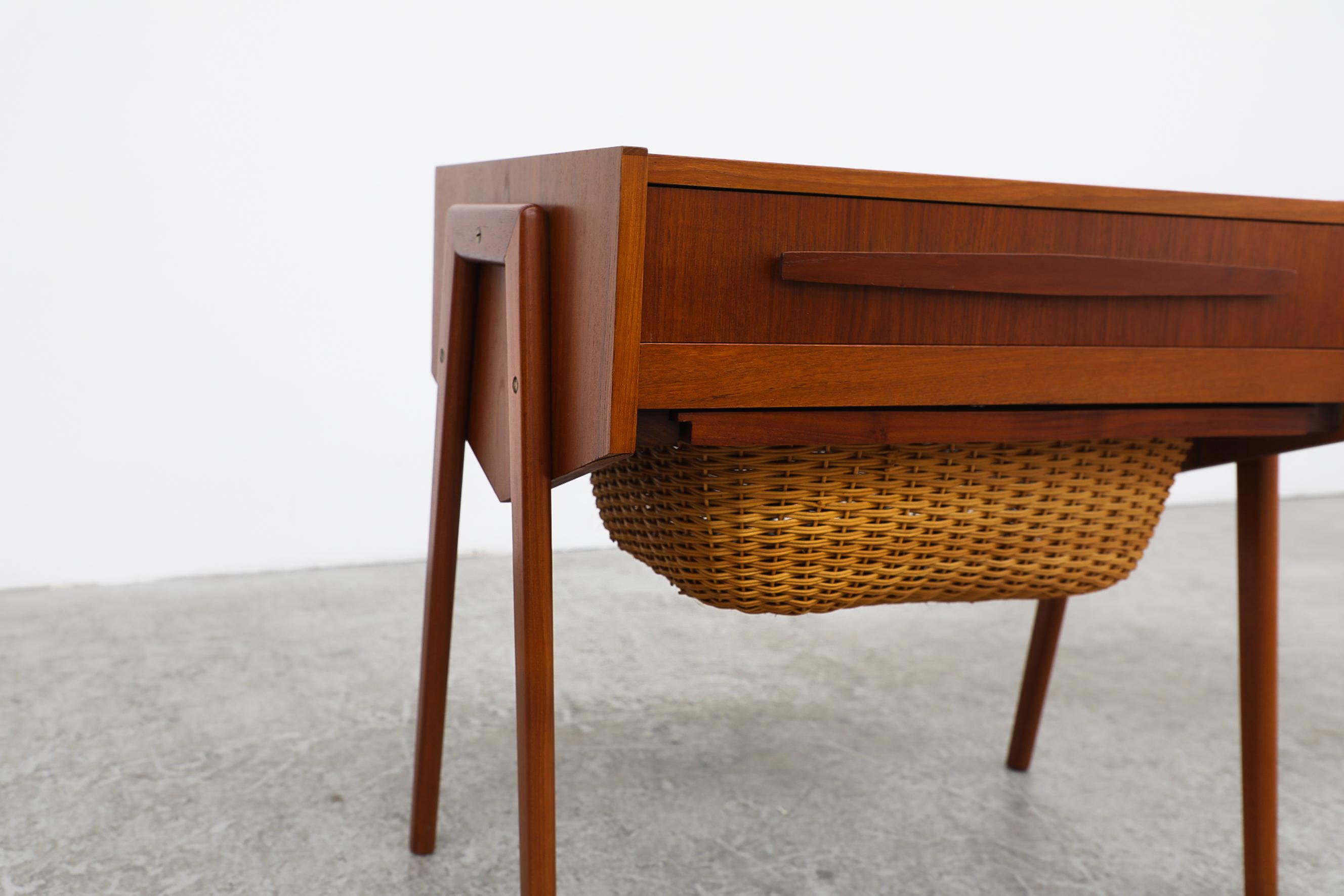 Mid-Century Danish Teak Sewing Box with Compartmented Drawer & Slide Out Basket For Sale 8