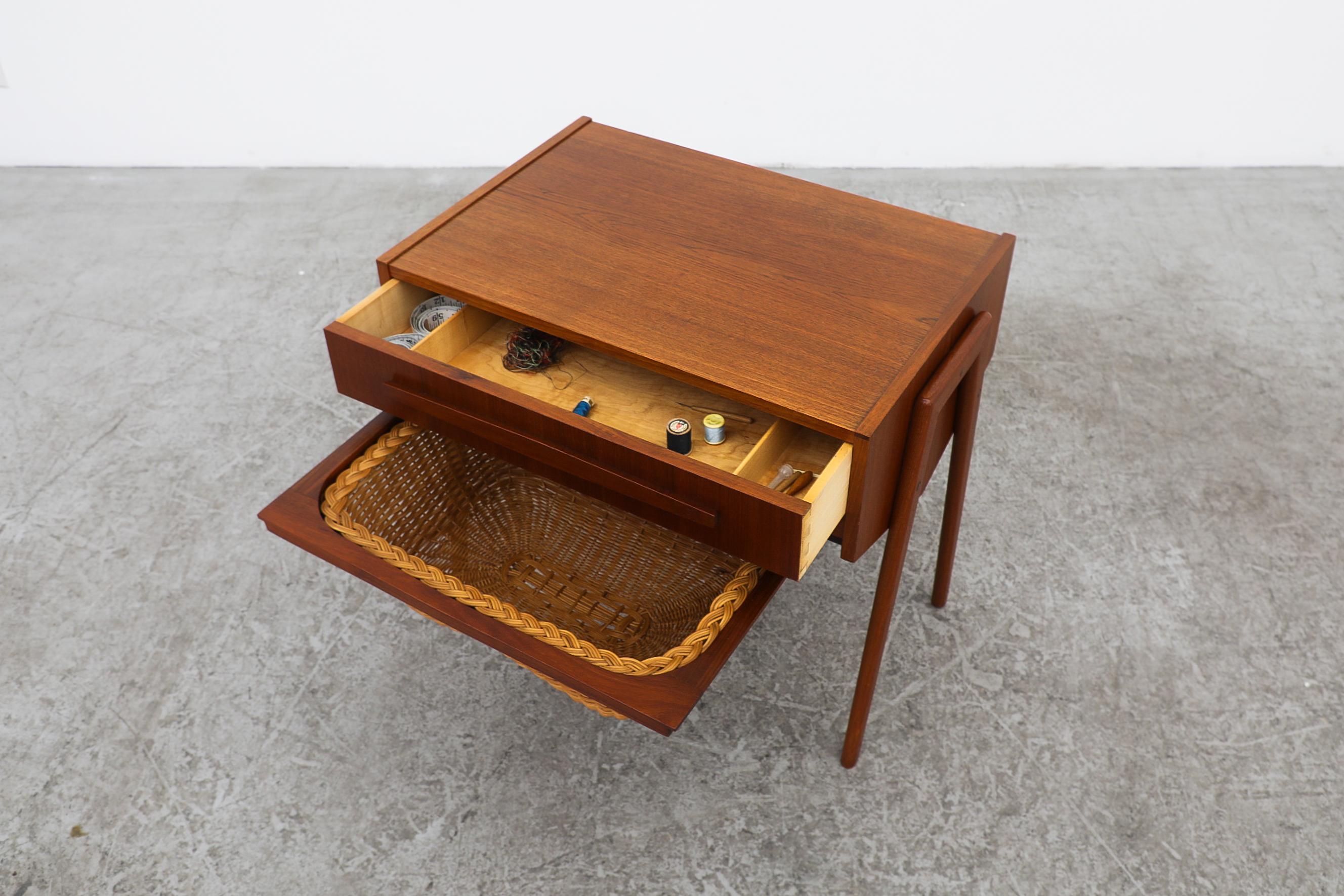 Mid-Century Danish Teak Sewing Box with Compartmented Drawer & Slide Out Basket In Good Condition For Sale In Los Angeles, CA