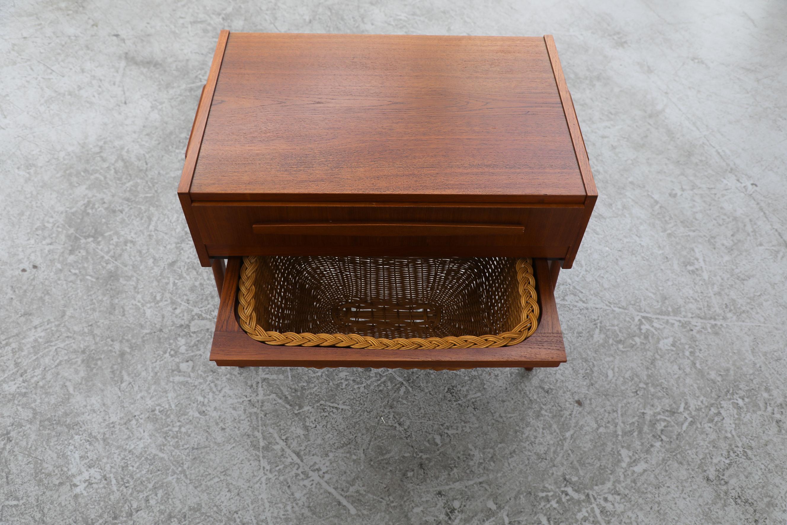 Mid-Century Danish Teak Sewing Box with Compartmented Drawer & Slide Out Basket For Sale 2