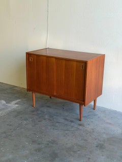 Mid Century Danish Teak Sideboard - Vintage Storage Cabinet Sliding Door