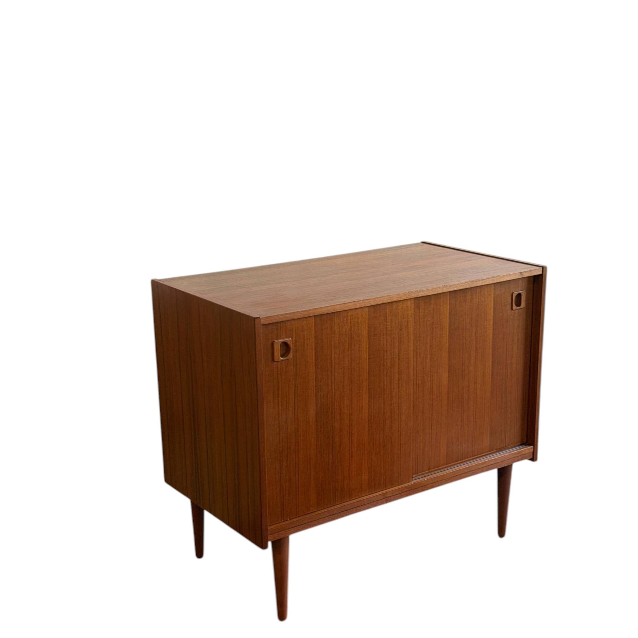 Mid Century Danish Teak Sideboard - Vintage Storage Cabinet Sliding Door
