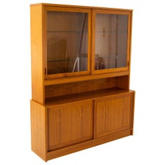 Mid Century Danish Teak Sliding Door Credenza Buffet and Hutch