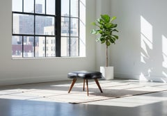 Mid-Century Danish Teak Stool with Black Leather Seat, 1960s