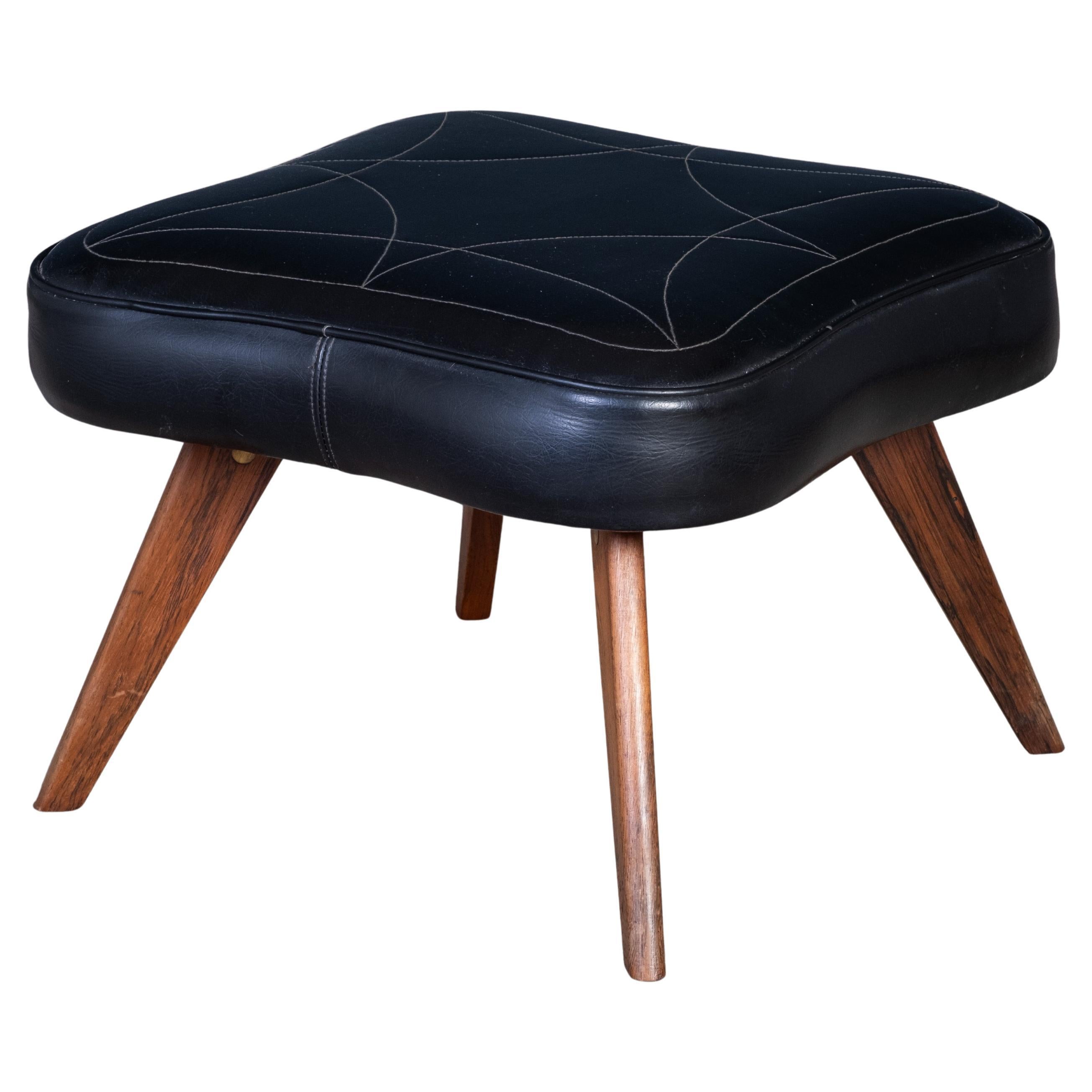 Mid-Century Danish Teak Stool with Black Leather Seat, 1960s