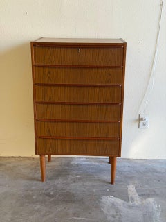Mid-Century Danish Teak Tall Chest of Drawers – 5 Drawer Highboy Dresser 1960s