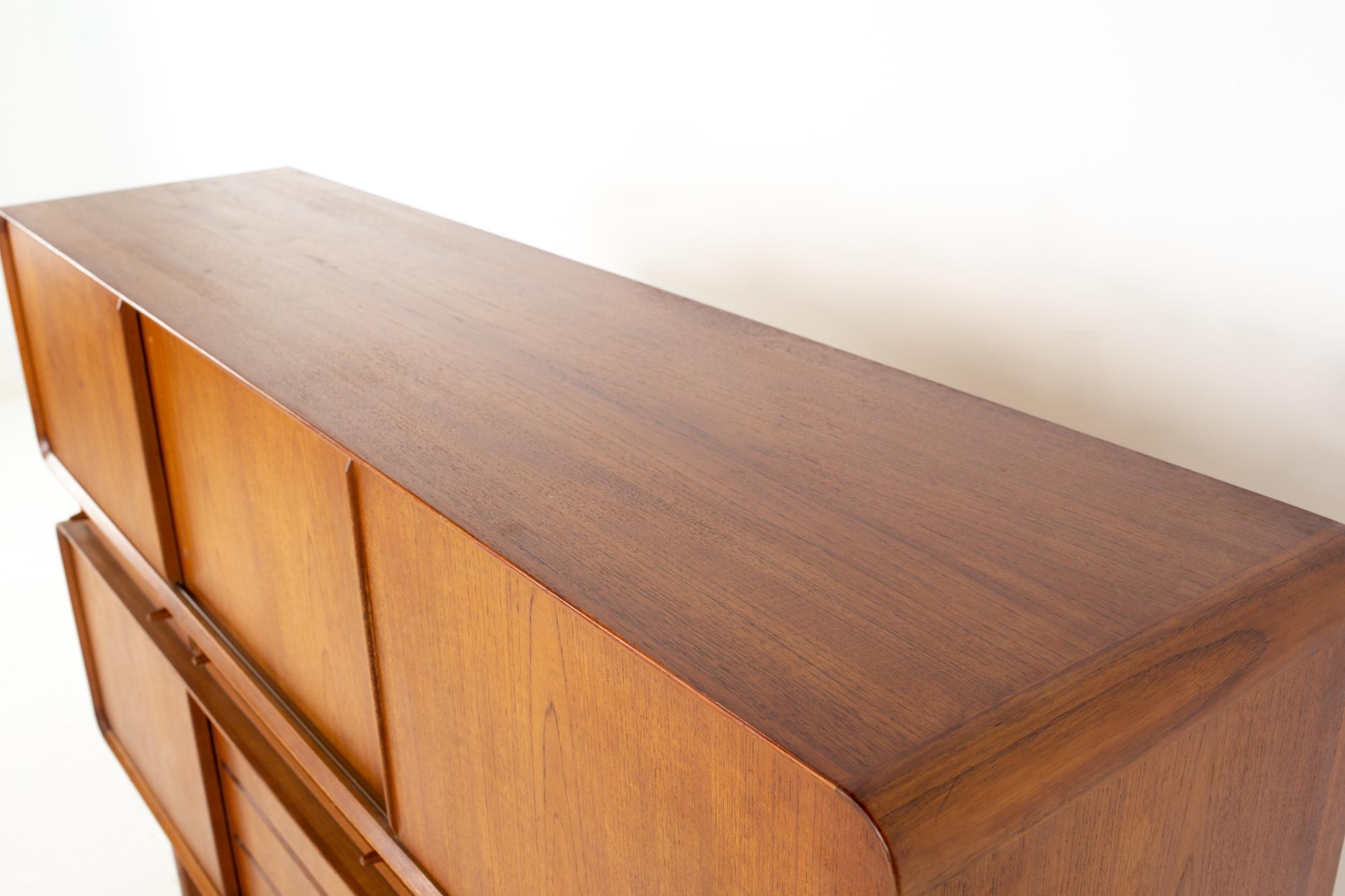 Midcentury Danish Teak Tall Sideboard Buffet Credenza 1