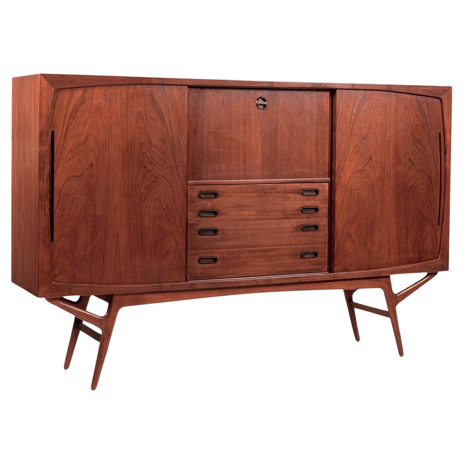Mid Century Danish Teak Tall Sideboard or Bar Cabinet by Harry Ostergaard