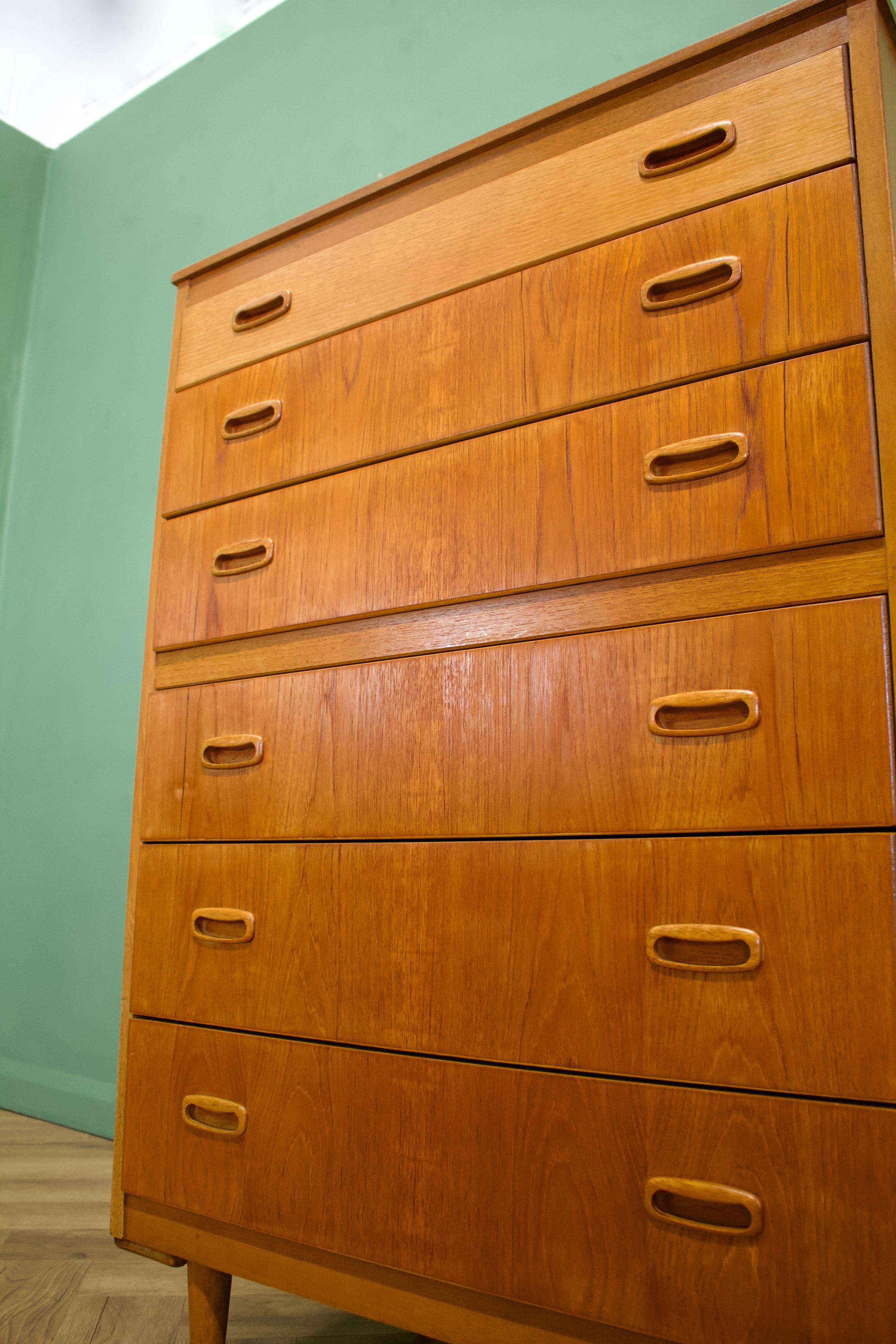 Mid Century Danish Teak Tallboy Chest of Drawers, 1960s In Good Condition In South Shields, GB