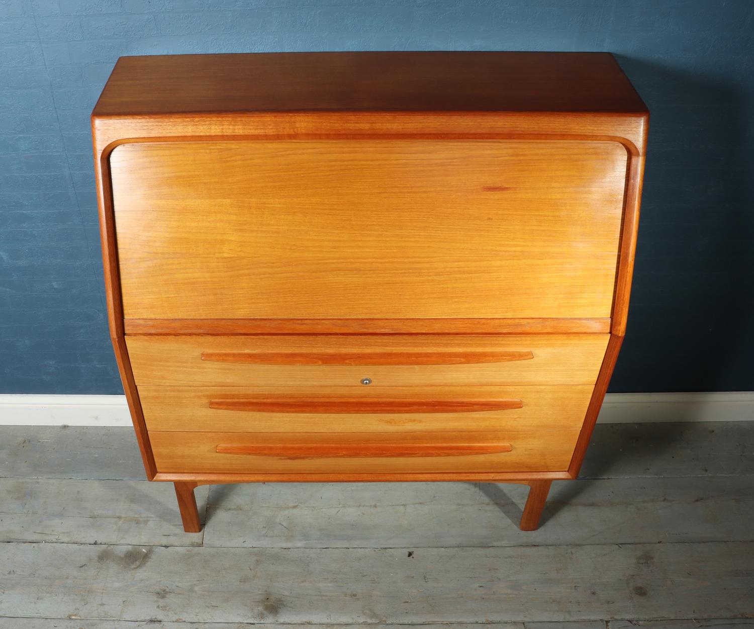 Wood Midcentury Danish Teak Tambour Door Bureau, circa 1960 For Sale