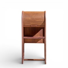 Mid Century Danish Teak Tambour Door Foyer Entry Console Phone Table