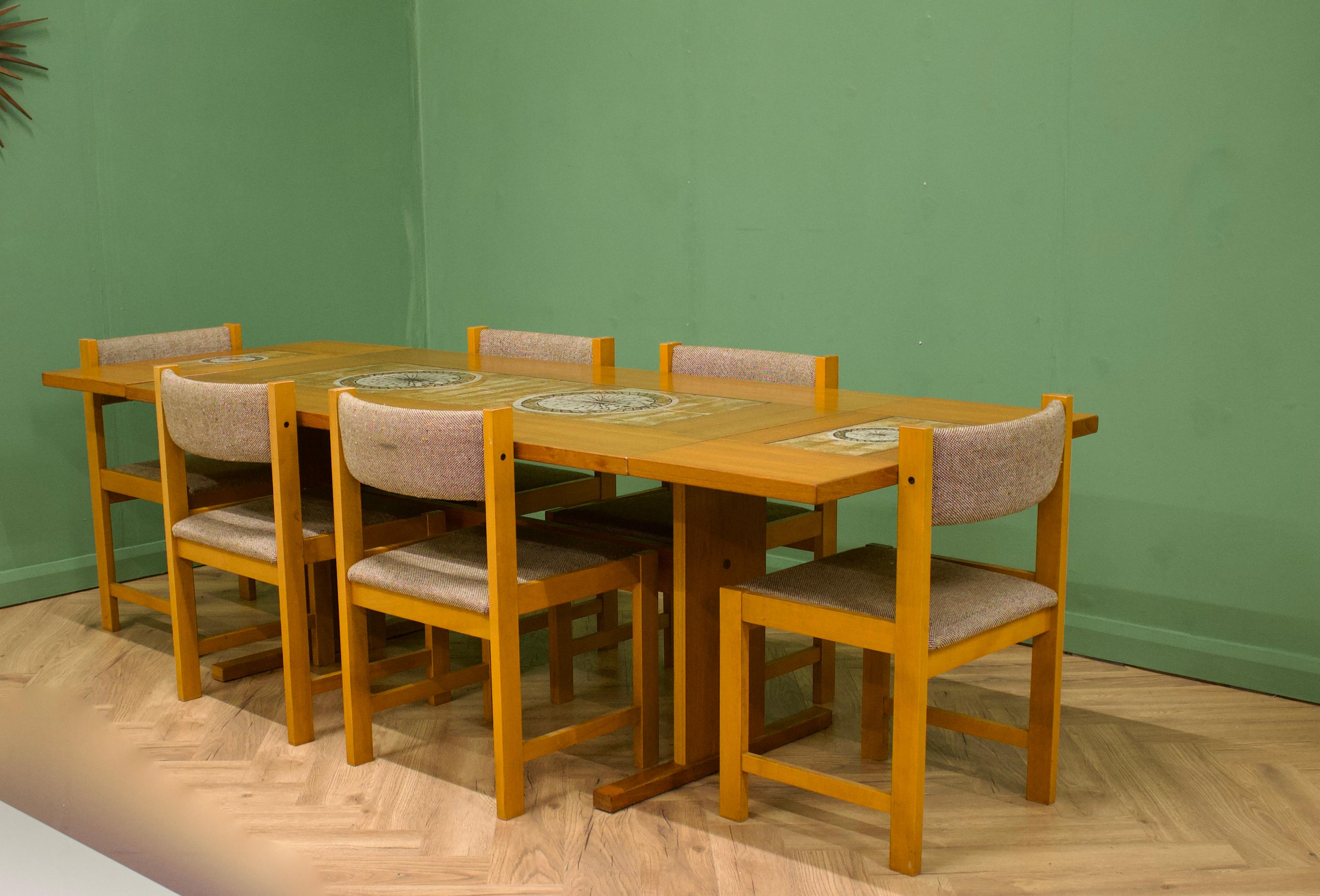 Danois Table de salle à manger extensible et 6 chaises de salle à manger en teck danois du milieu du siècle par Gan