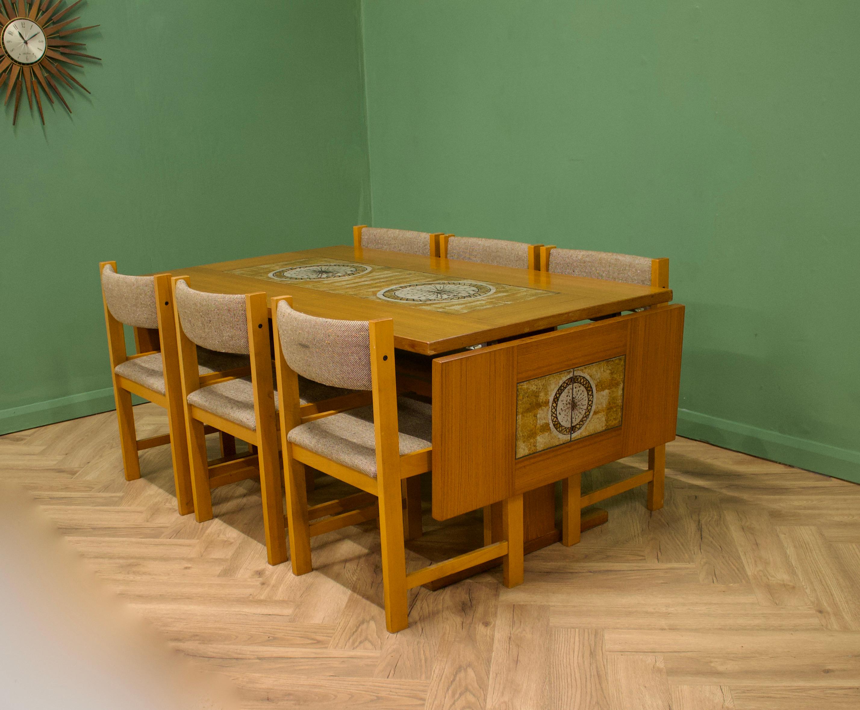 Mid-Century Modern Midcentury Danish Teak Tiled Extendable Dining Table and 6 Dining Chairs by Gan