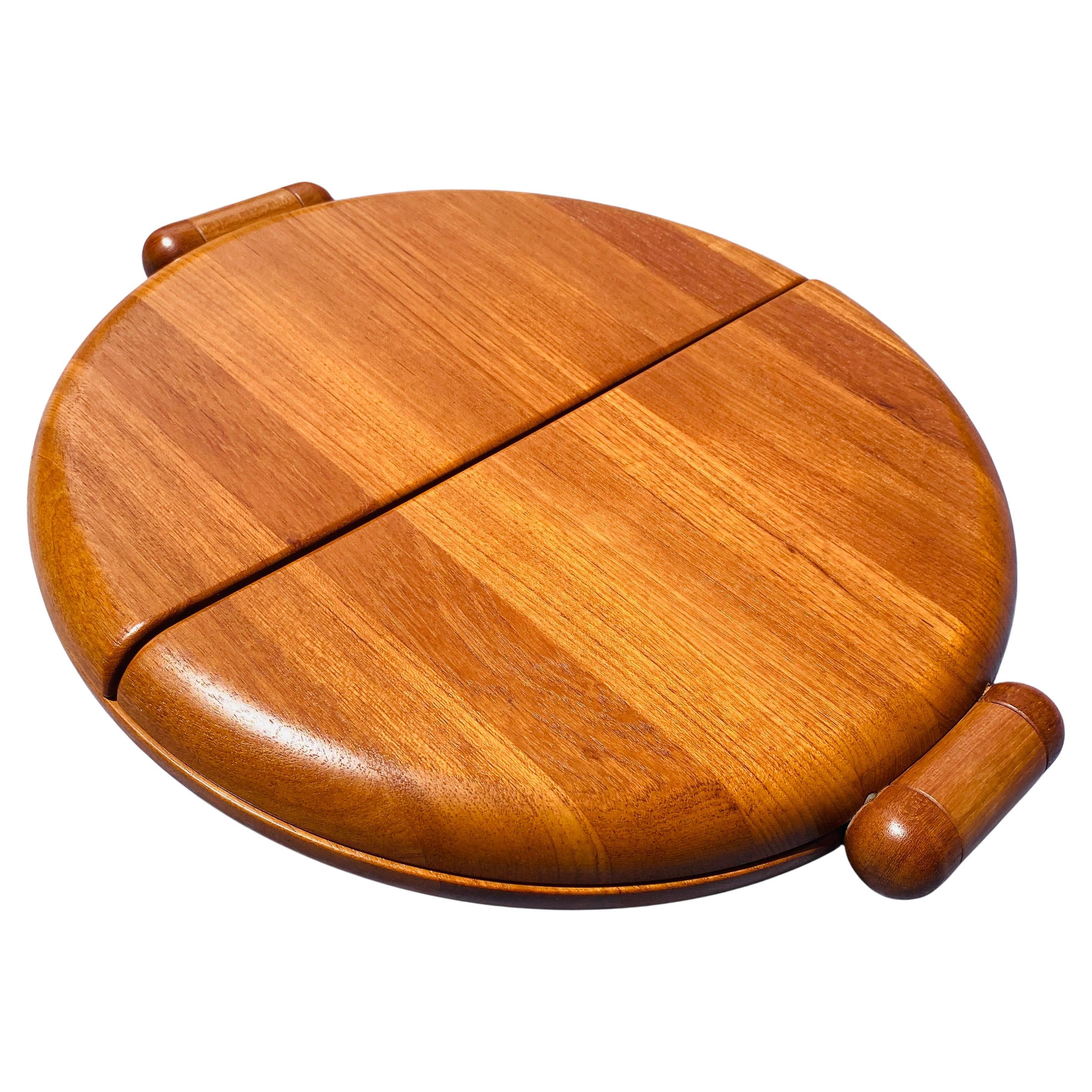 Dänischer dreifach gefalteter runder Wandspiegel aus Teakholz aus der Mitte des Jahrhunderts von Pedersen & Hansen 1960s (Mitte des 20. Jahrhunderts) im Angebot